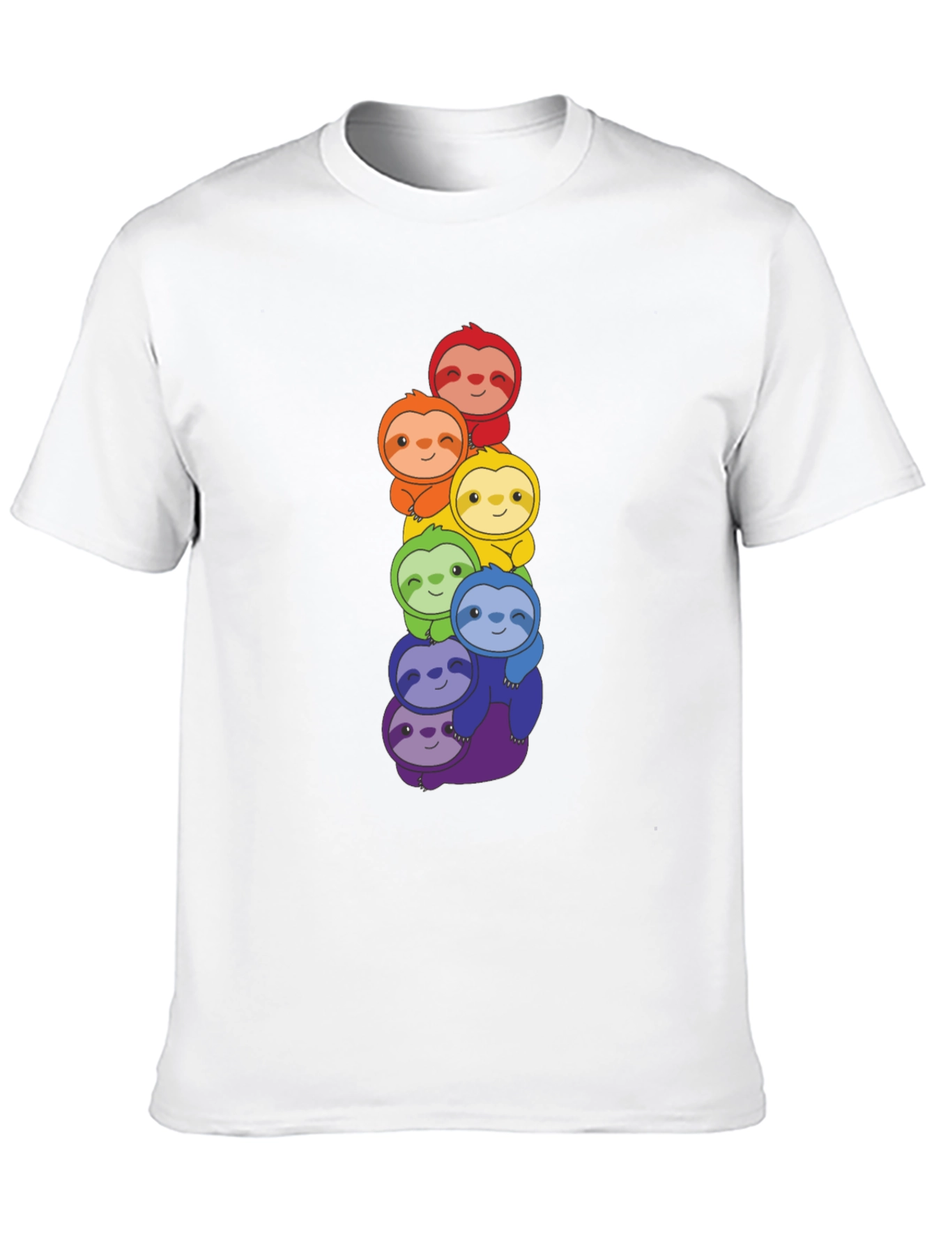 Rainbow Sloth Stack Graphic Tee - Black Cotton T-Shirt