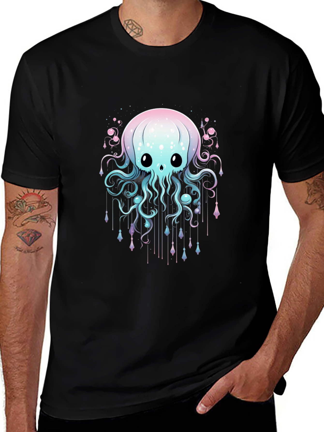 Cute Jellyfish Graphic Black T-Shirt