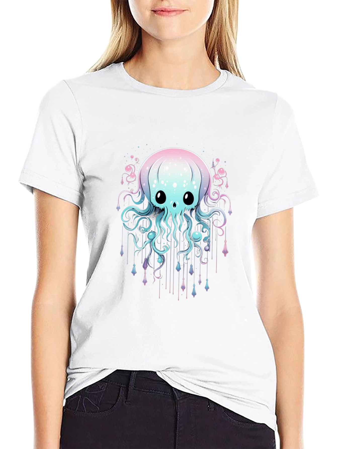Cute Jellyfish Graphic Black T-Shirt