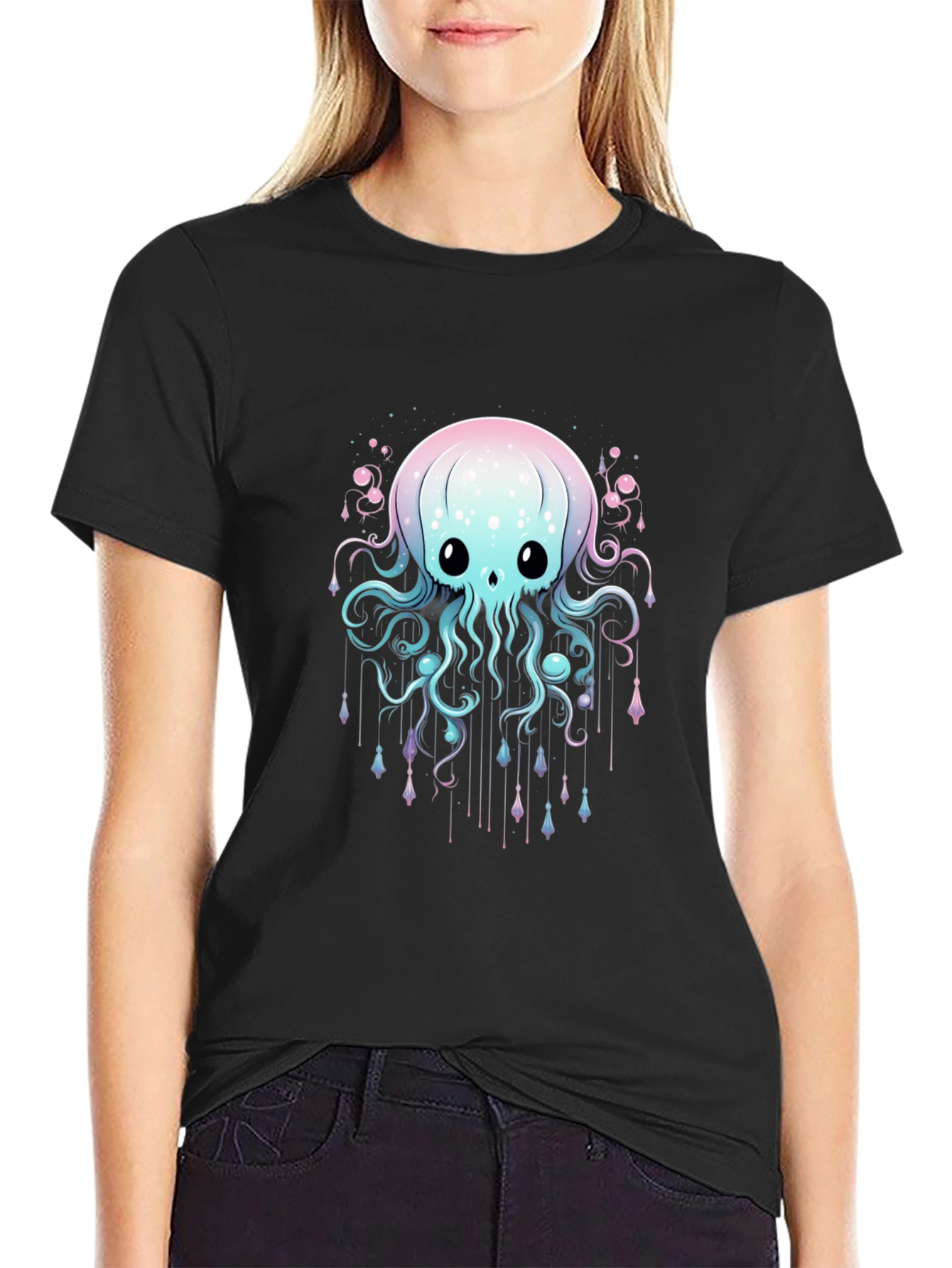 Cute Jellyfish Graphic Black T-Shirt