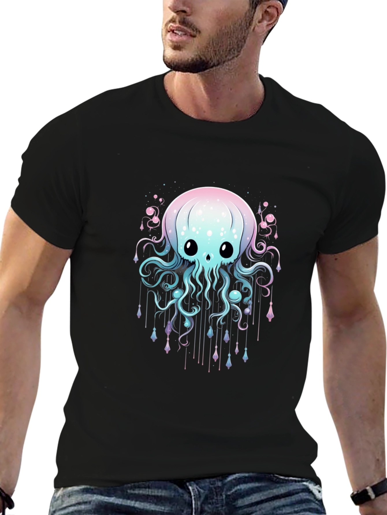Cute Jellyfish Graphic Black T-Shirt