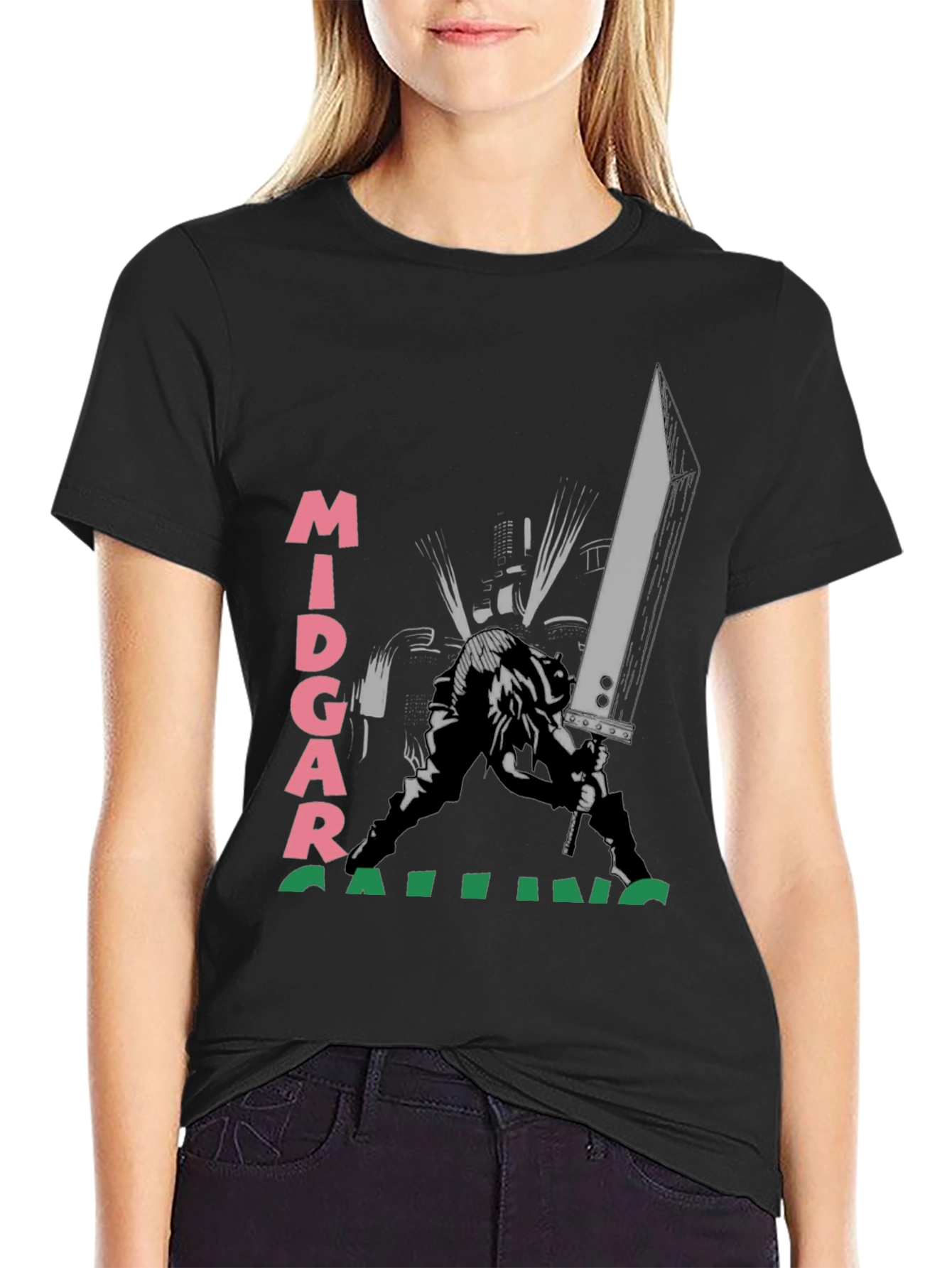 Midgar Calling Black T-Shirt - Graphic Print