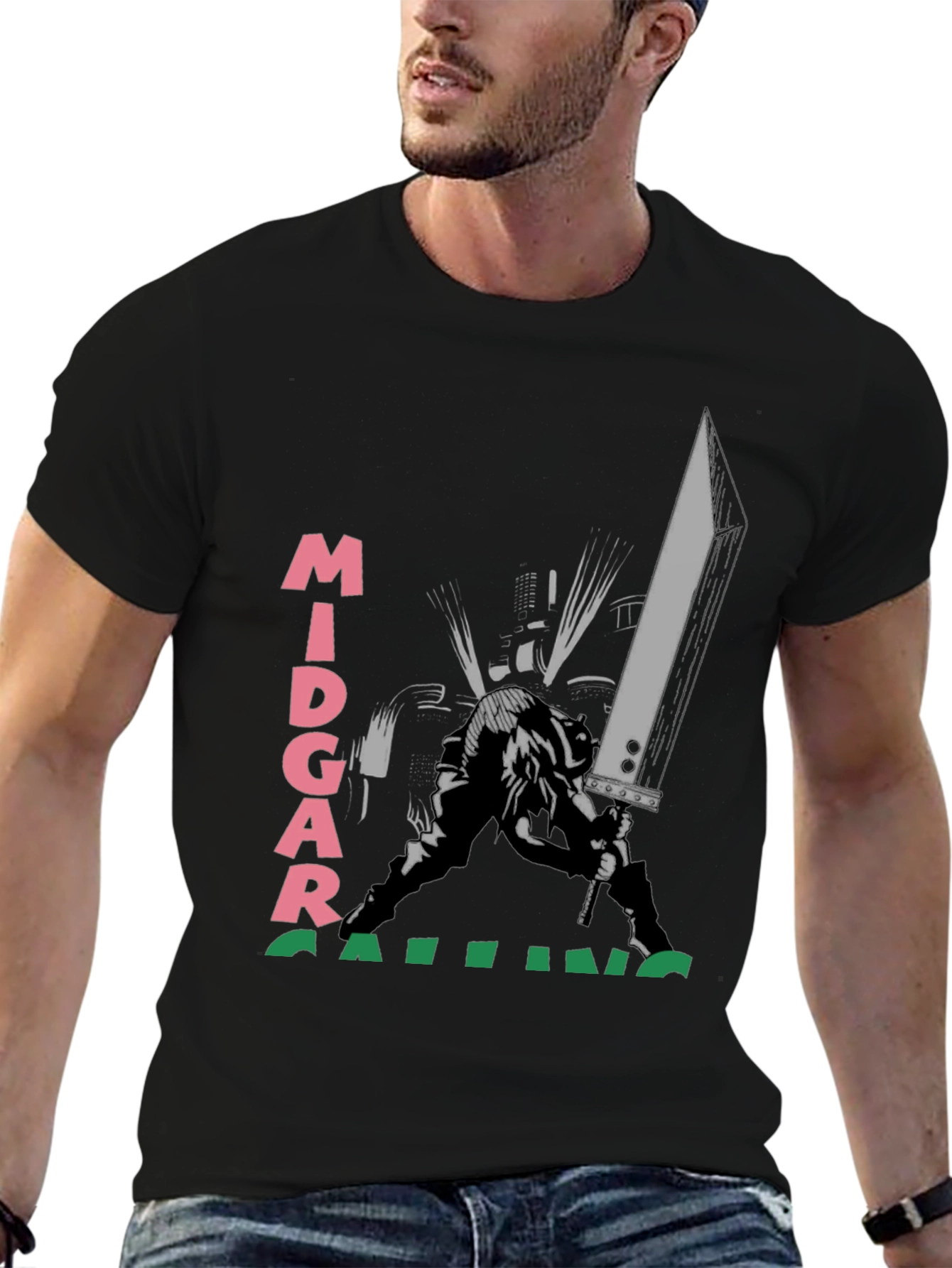 Midgar Calling Black T-Shirt - Graphic Print
