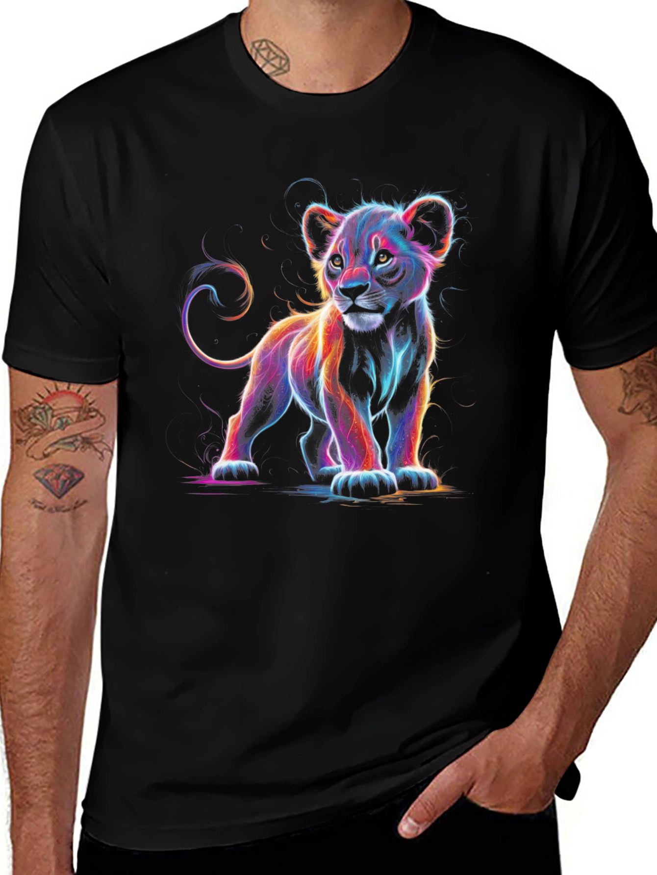 Neon Lion Cub Graphic Tee - Modern Style