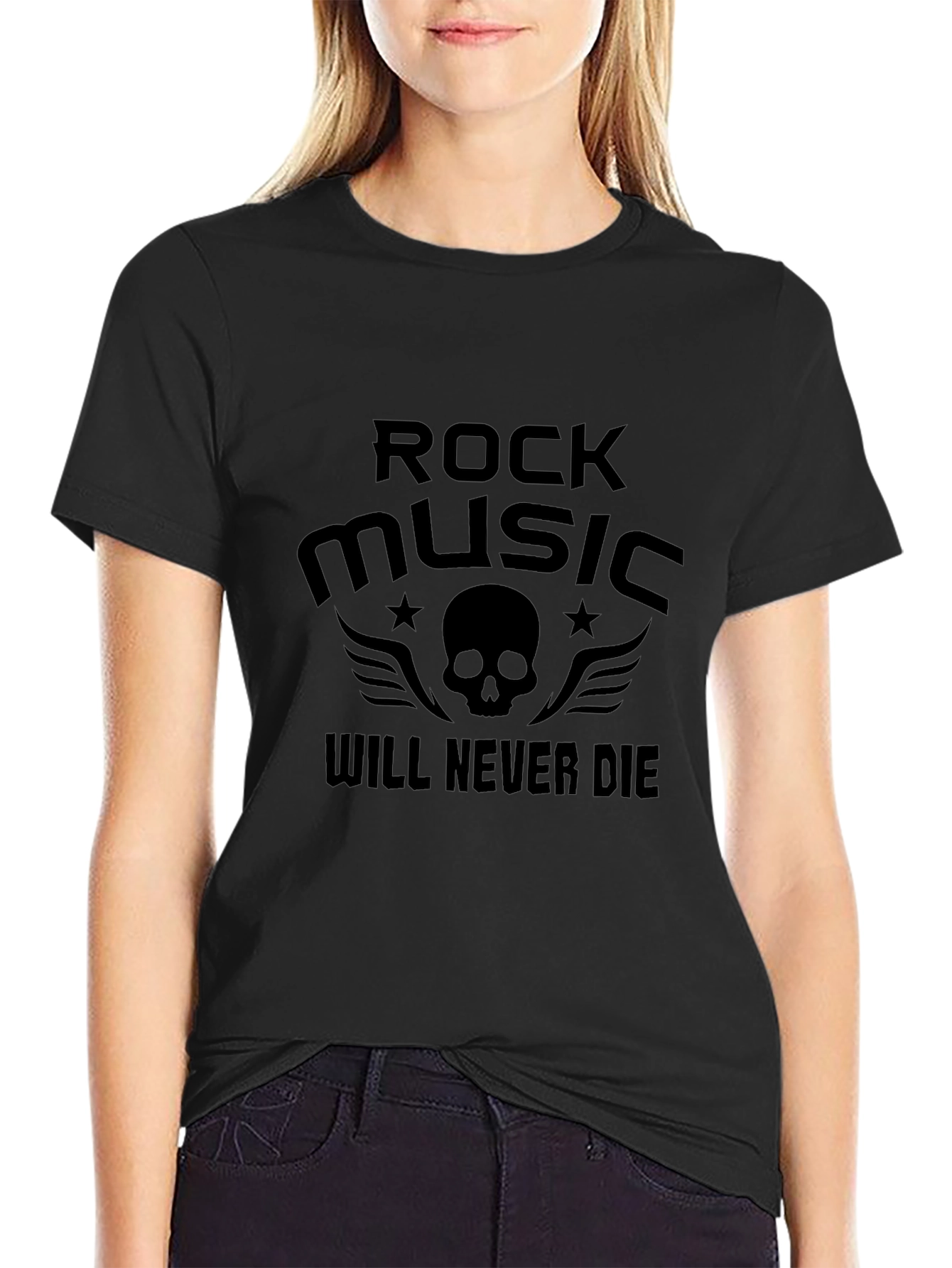 Rock Music Skull Graphic Tee - Black