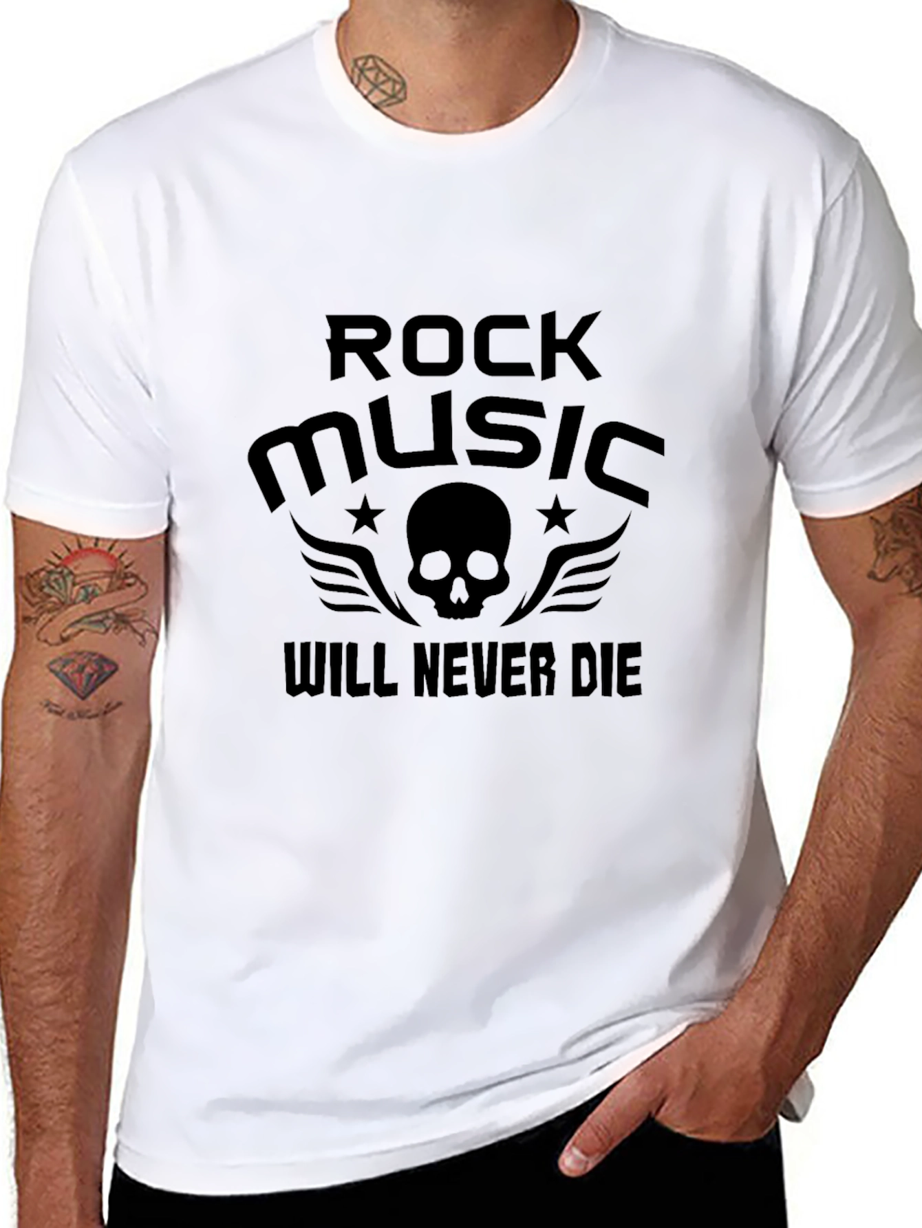 Rock Music Skull Graphic Tee - Black