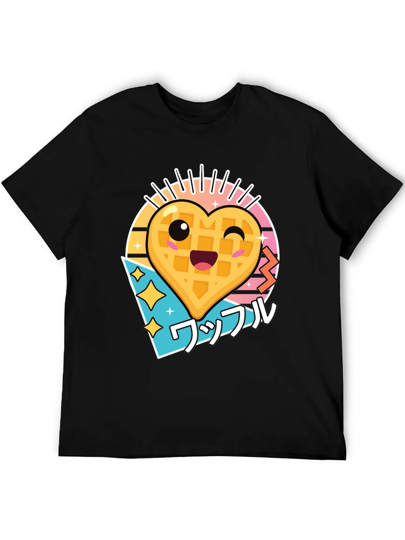 Kawaii Waffle Heart Graphic Tee - Black Cotton T-Shirt