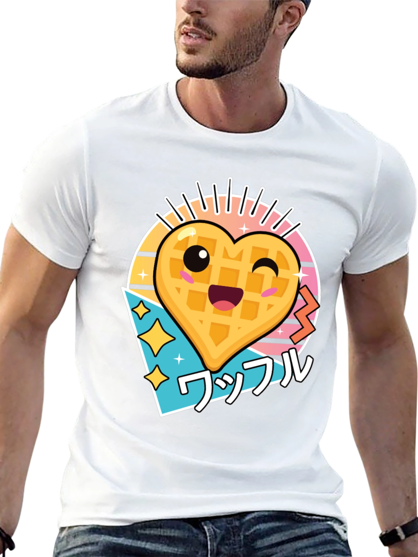Kawaii Waffle Heart Graphic Tee - Black Cotton T-Shirt