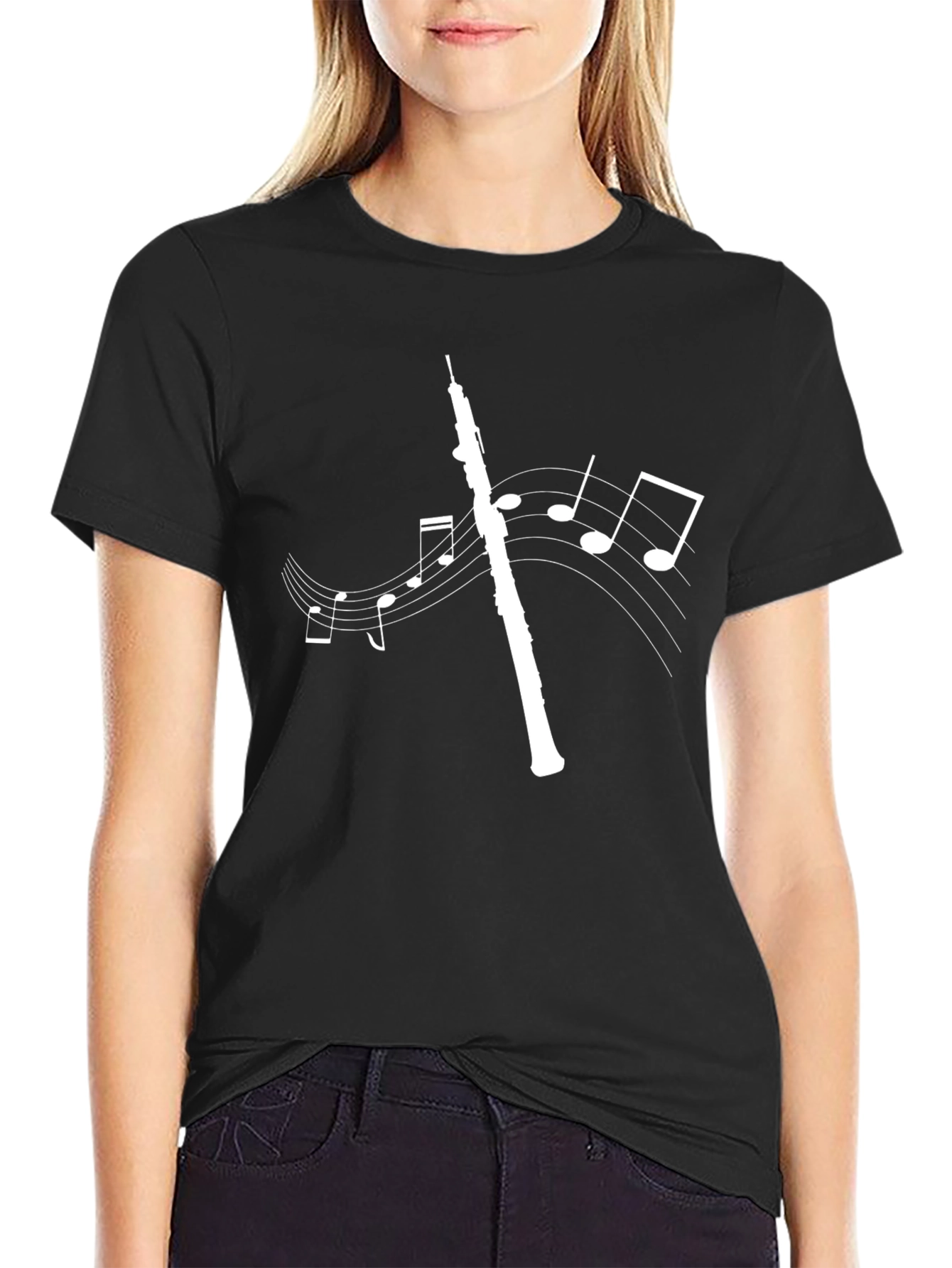 Oboe Music Notes Graphic Tee - Black