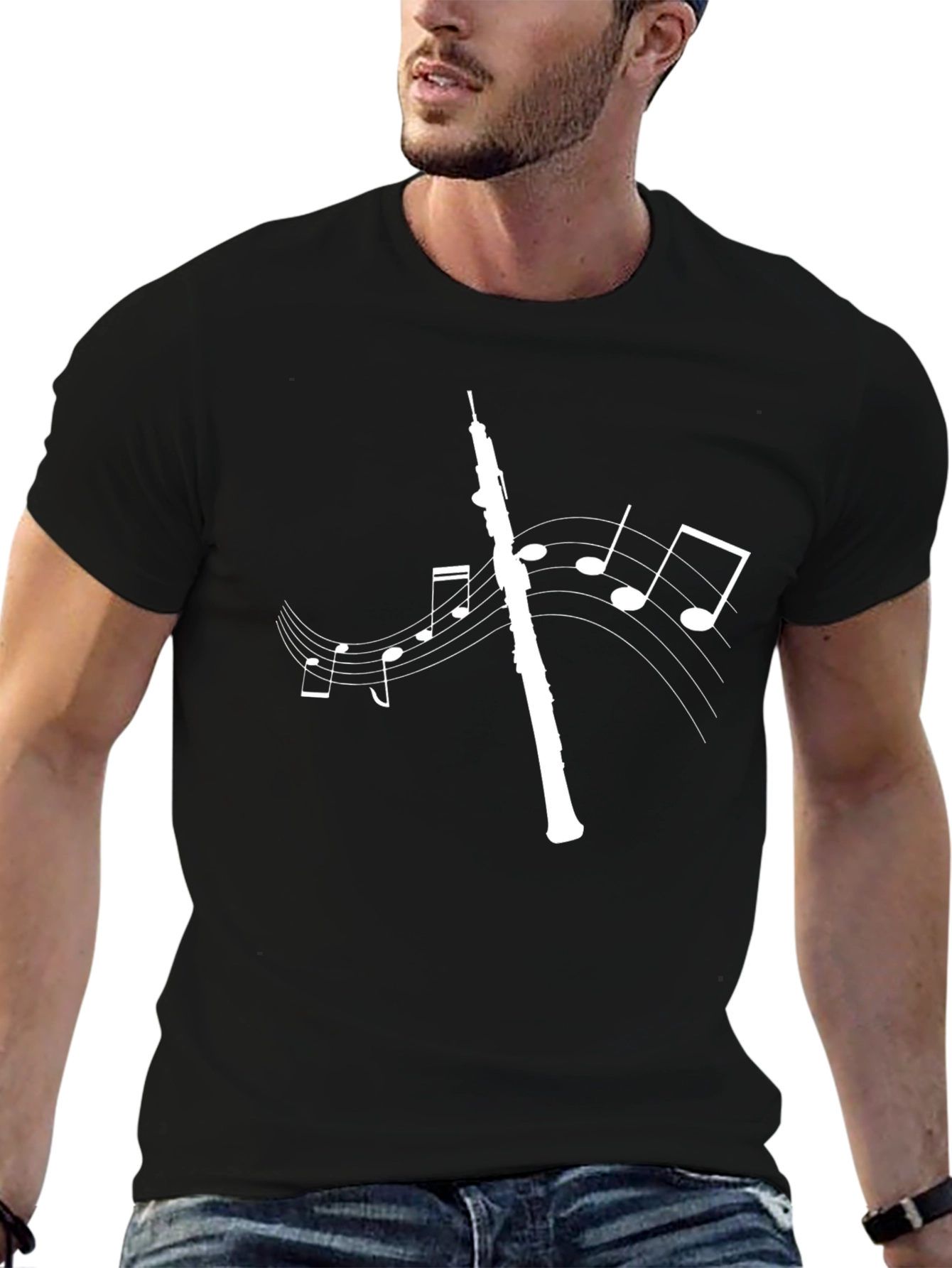 Oboe Music Notes Graphic Tee - Black