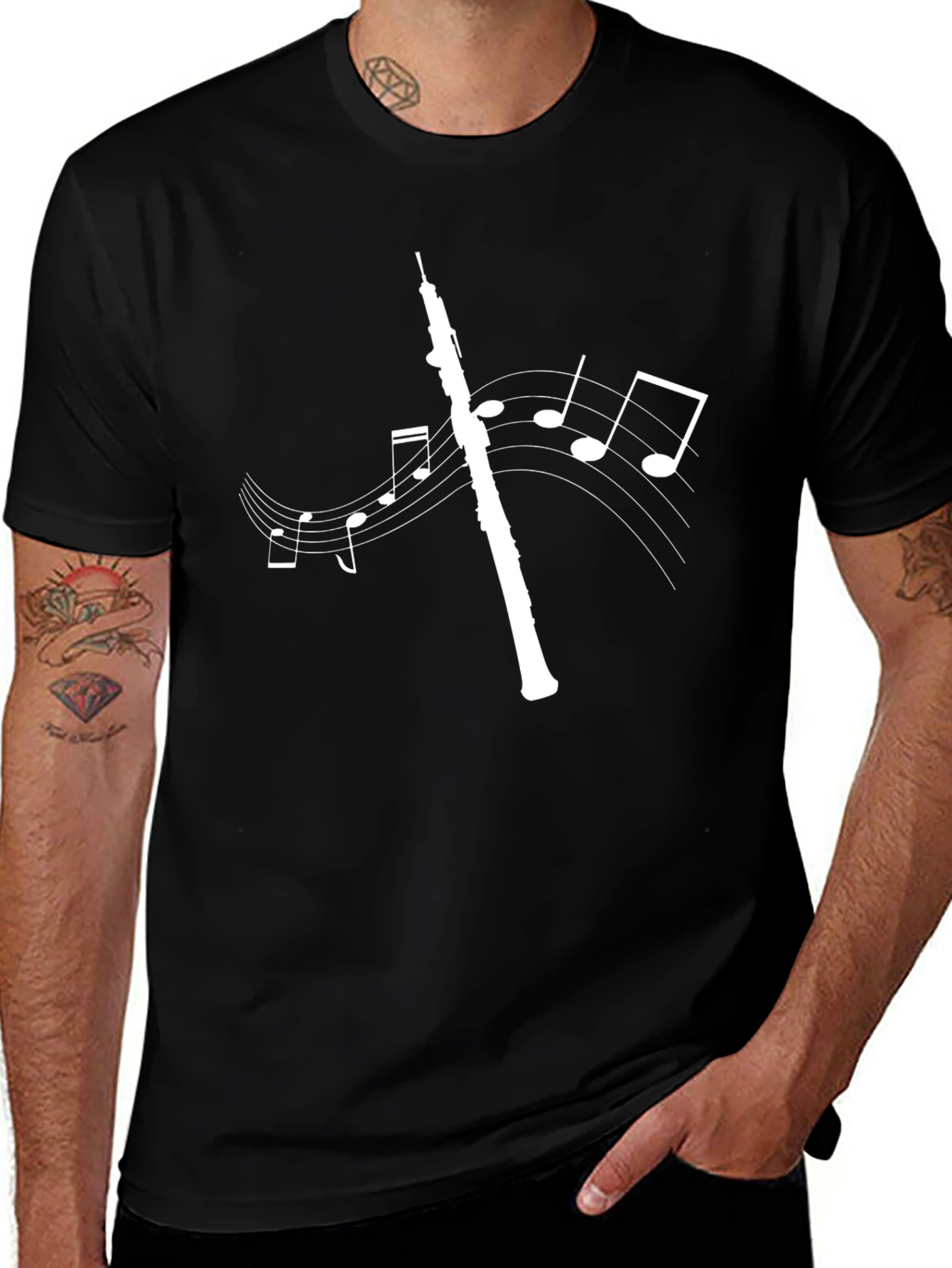Oboe Music Notes Graphic Tee - Black