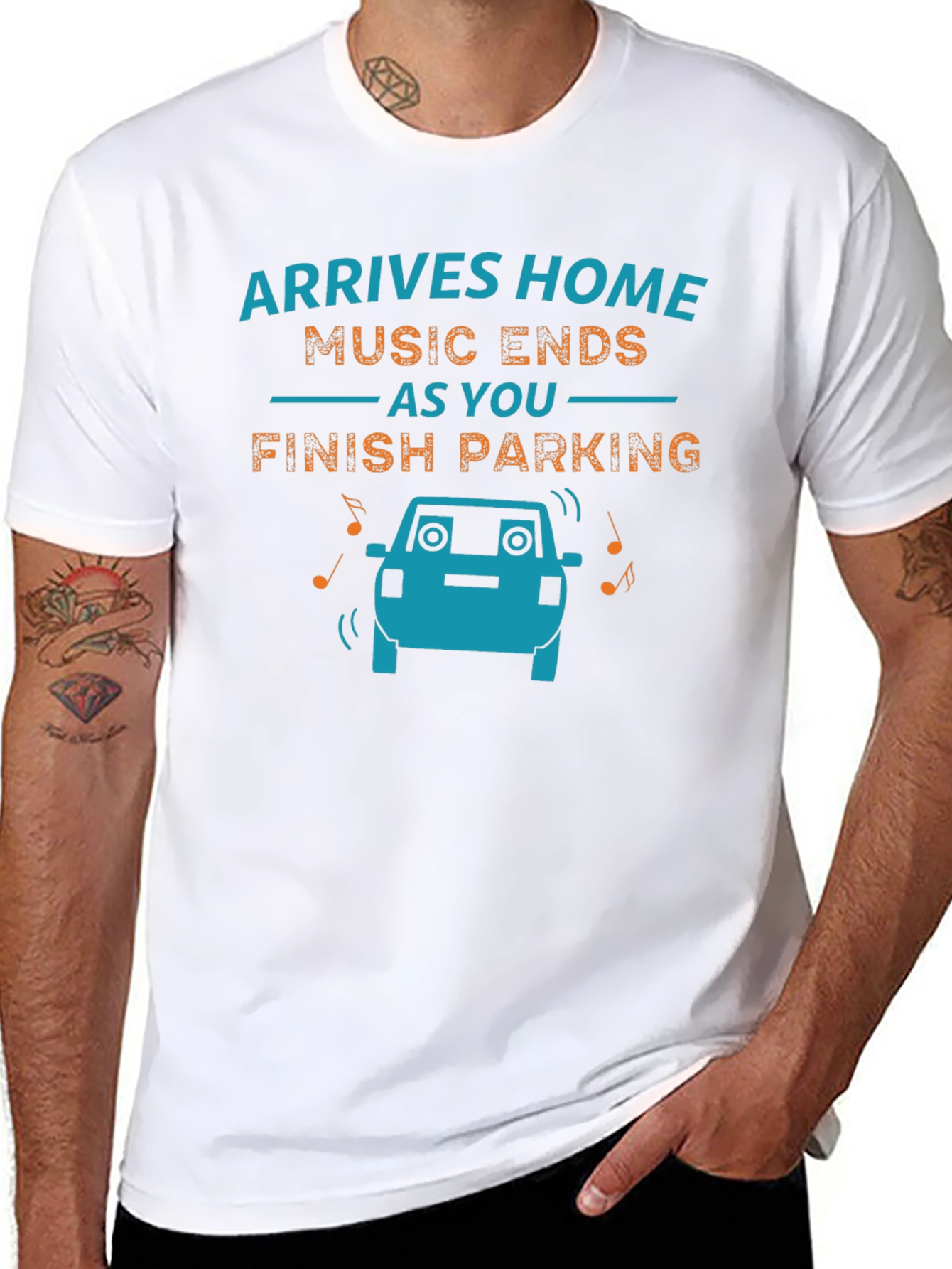Arrives Home Music Ends Parking Funny Graphic T-Shirt