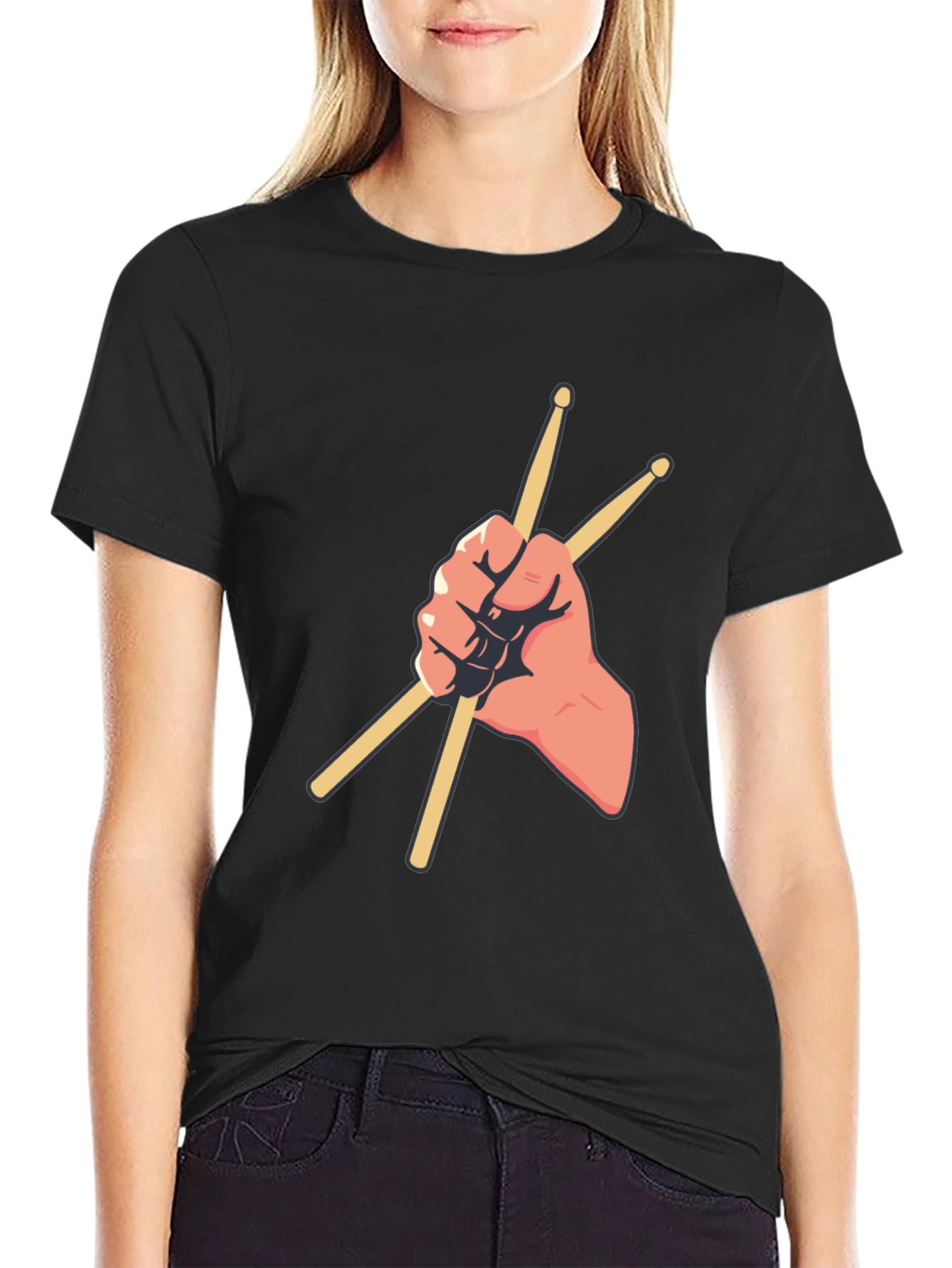 Drummer Hand Holding Sticks Graphic Tee