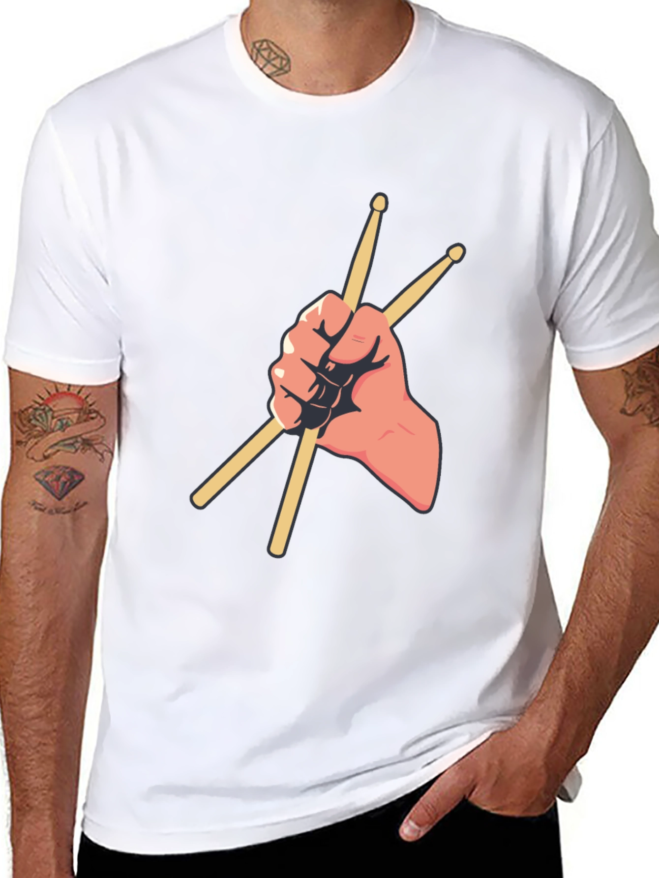 Drummer Hand Holding Sticks Graphic Tee