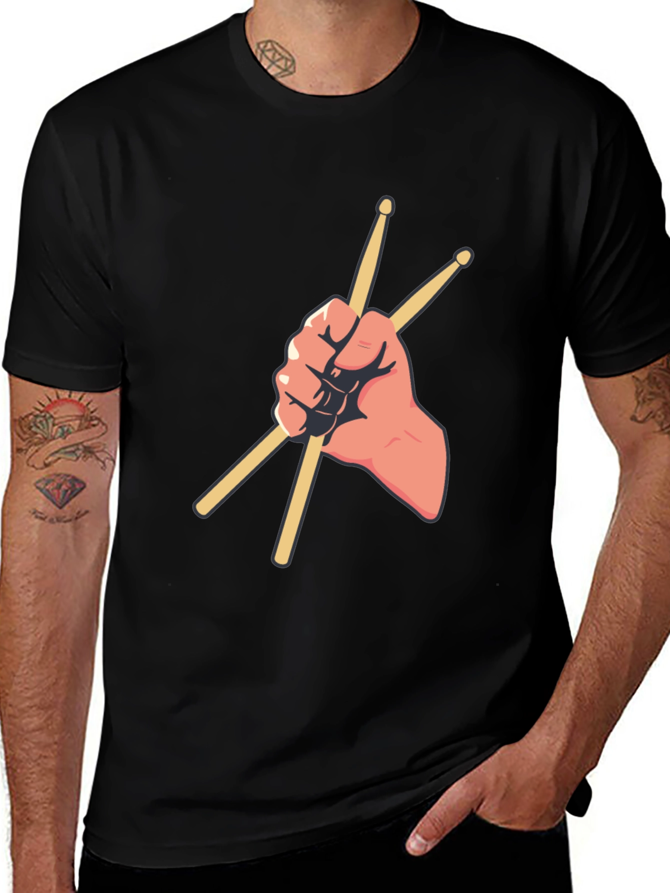 Drummer Hand Holding Sticks Graphic Tee