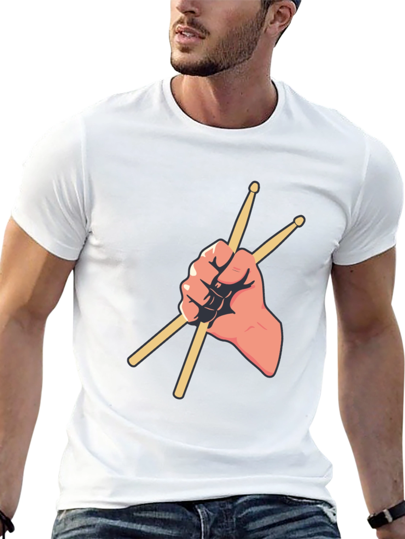 Drummer Hand Holding Sticks Graphic Tee