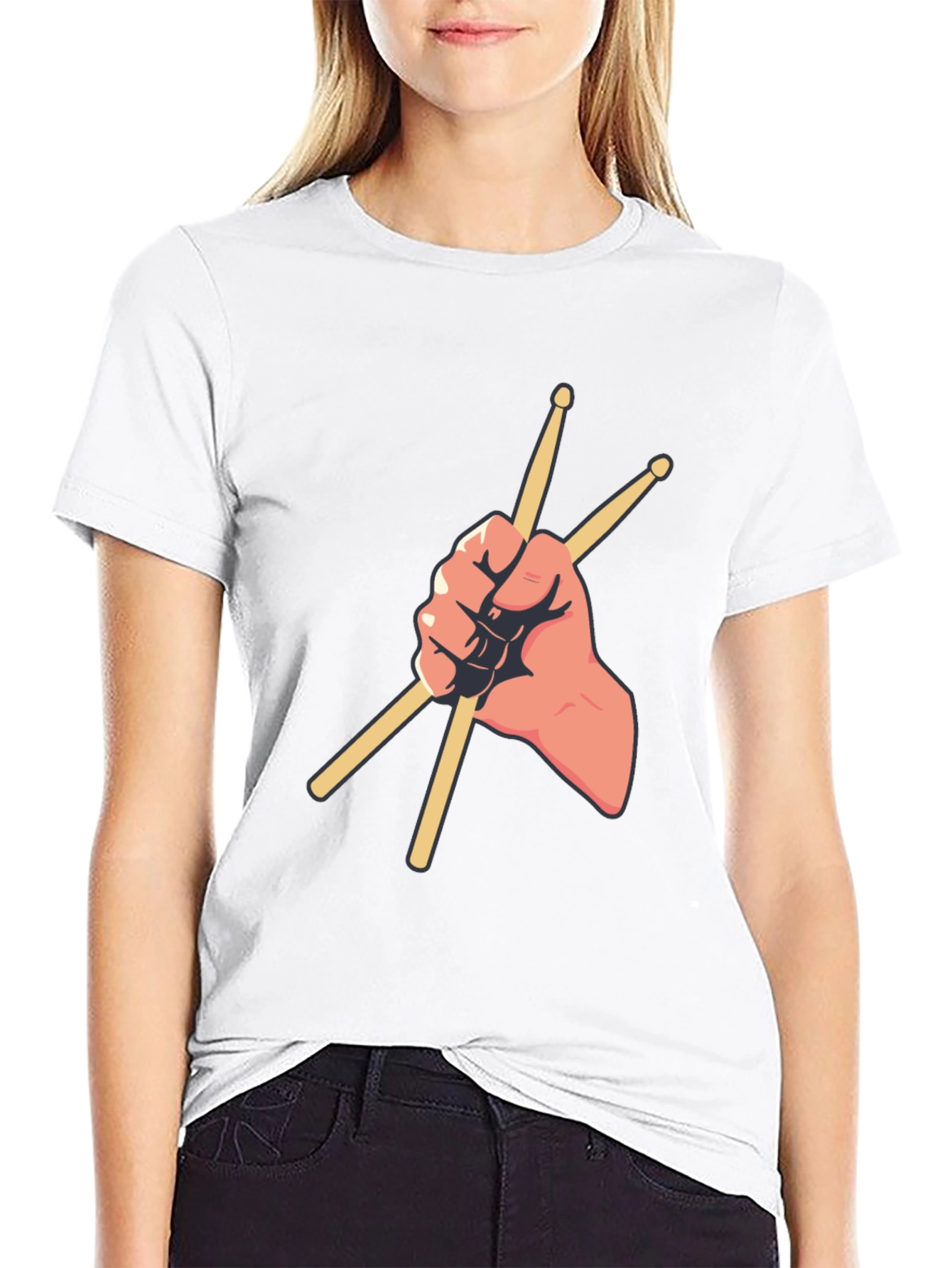 Drummer Hand Holding Sticks Graphic Tee