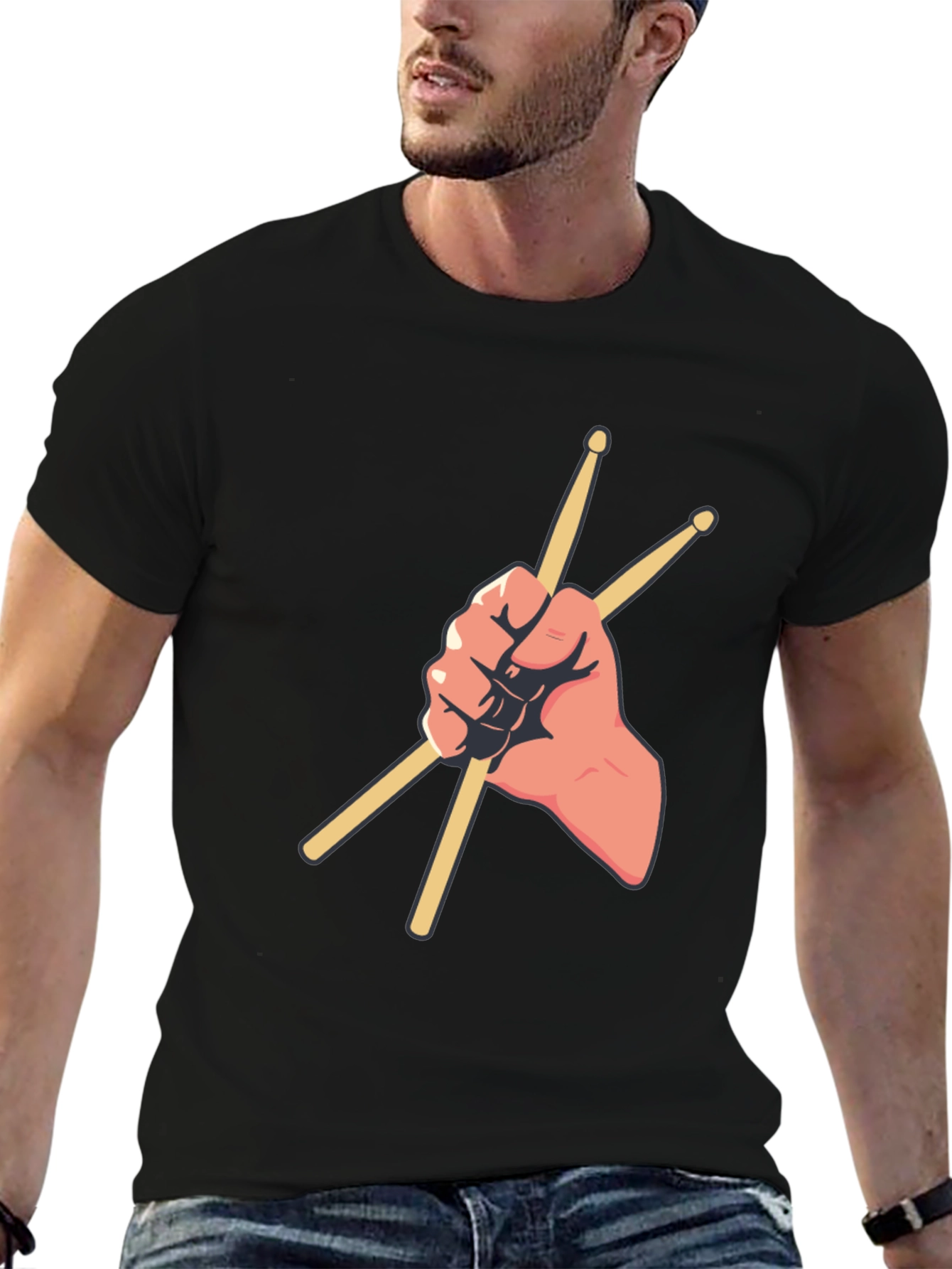 Drummer Hand Holding Sticks Graphic Tee