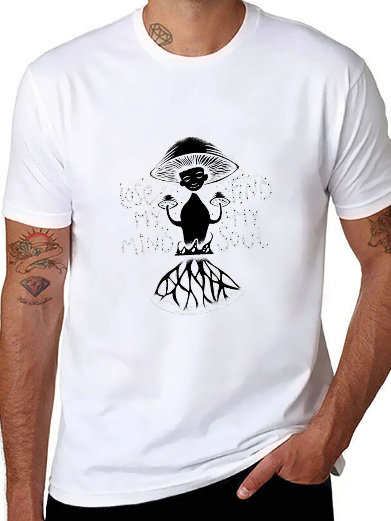 Mushroom Man Graphic Tee - Black Cotton