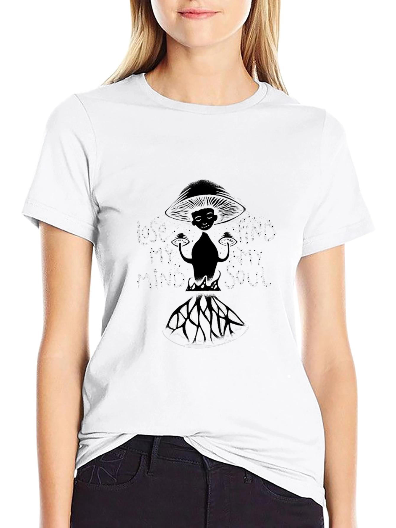 Mushroom Man Graphic Tee - Black Cotton