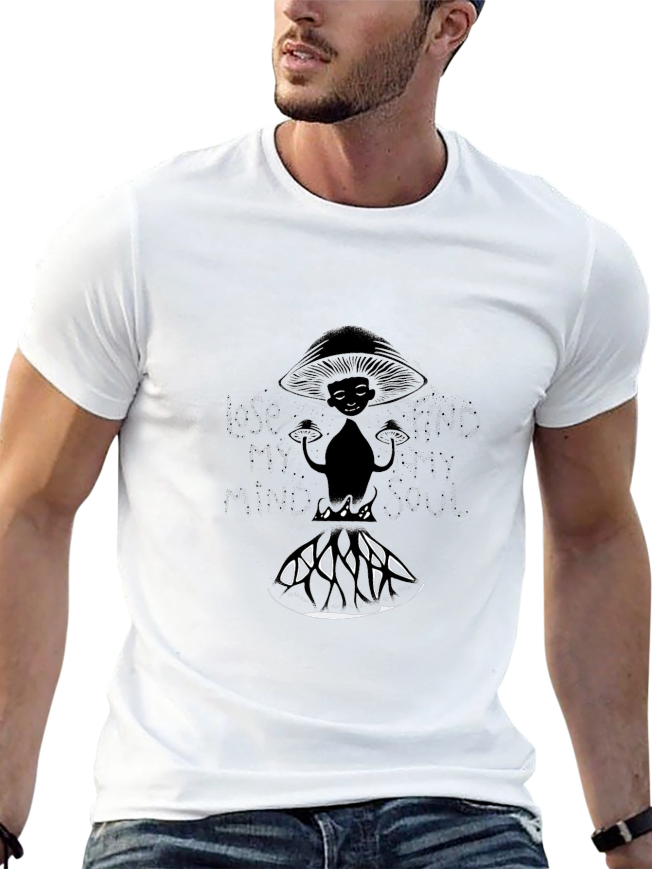 Mushroom Man Graphic Tee - Black Cotton