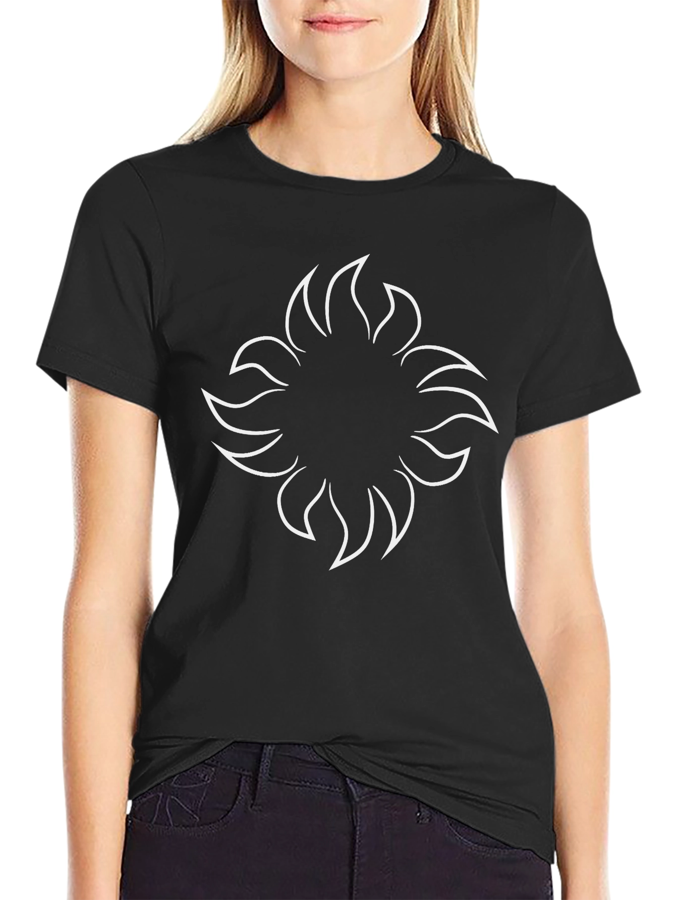 Abstract Sun Graphic Black T-Shirt