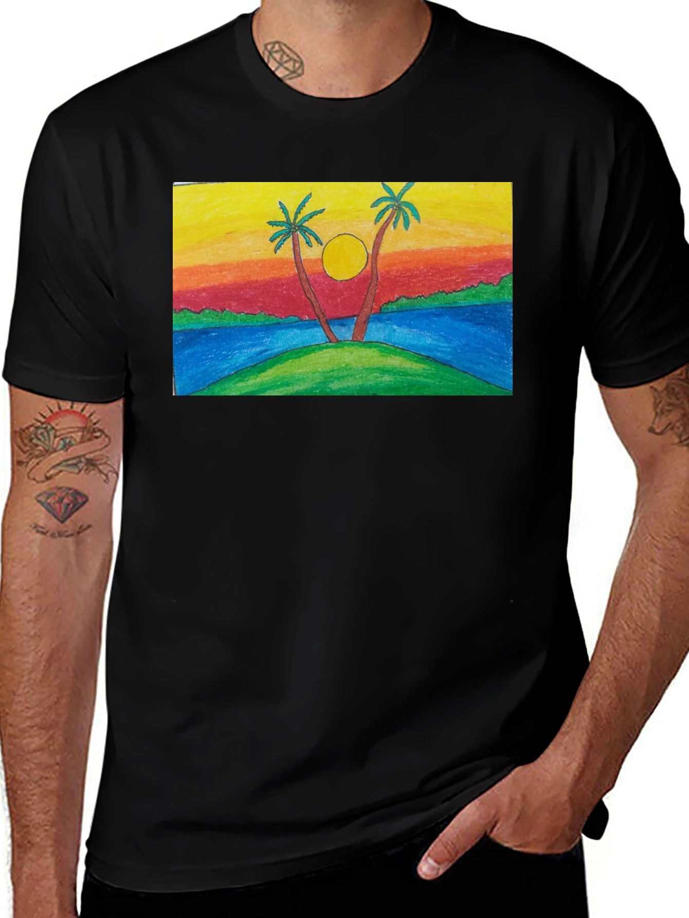 Sunset Palm Tree T-Shirt - Tropical Island Design