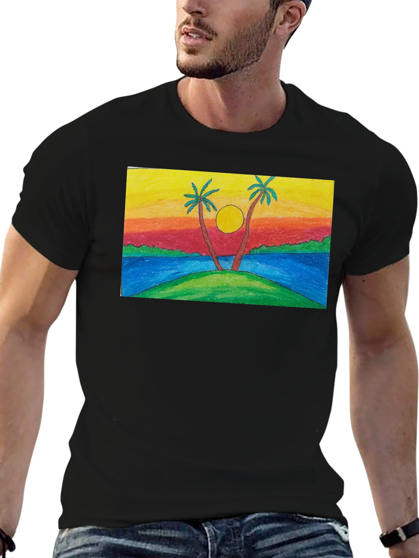 Sunset Palm Tree T-Shirt - Tropical Island Design