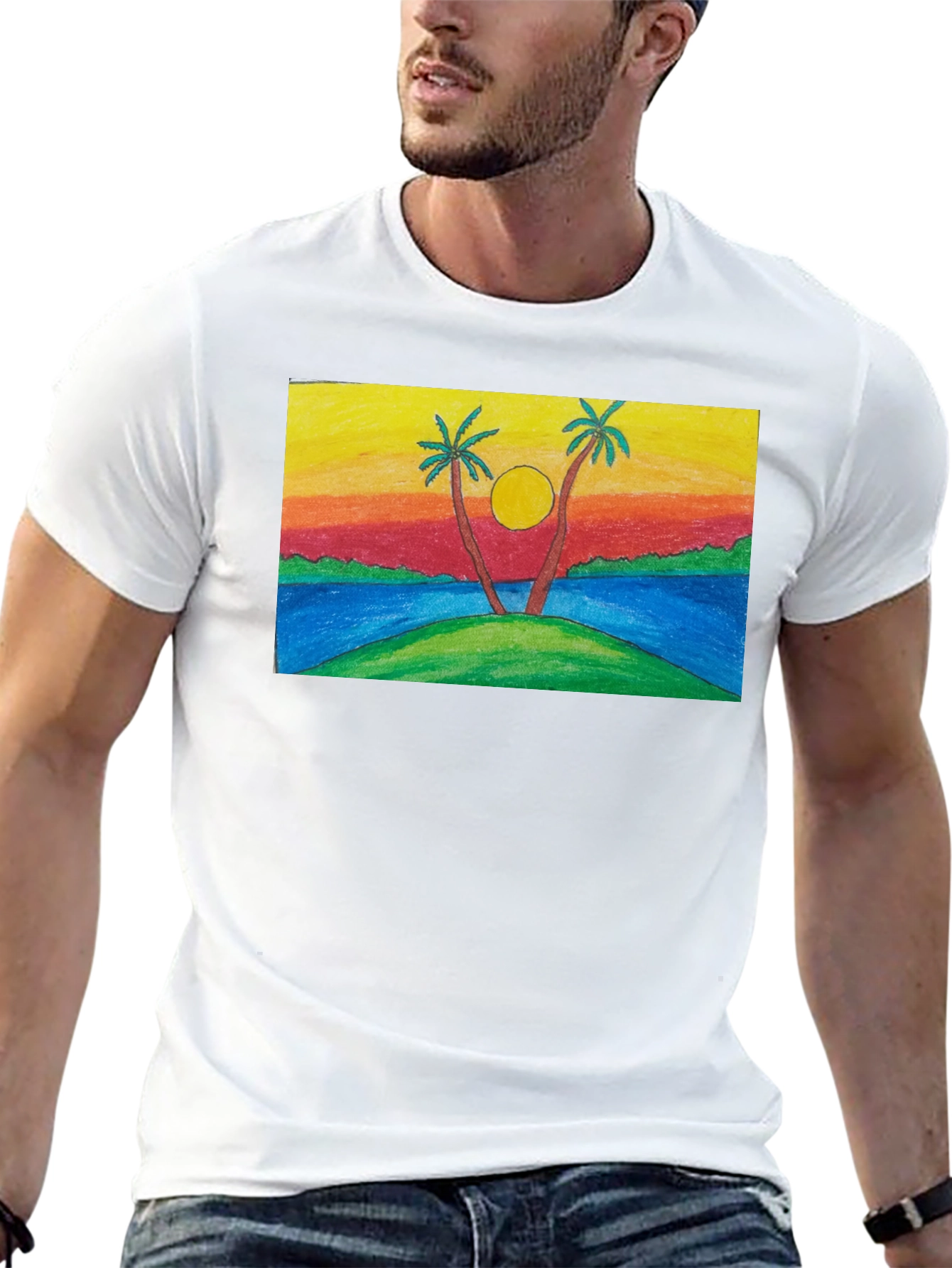 Sunset Palm Tree T-Shirt - Tropical Island Design