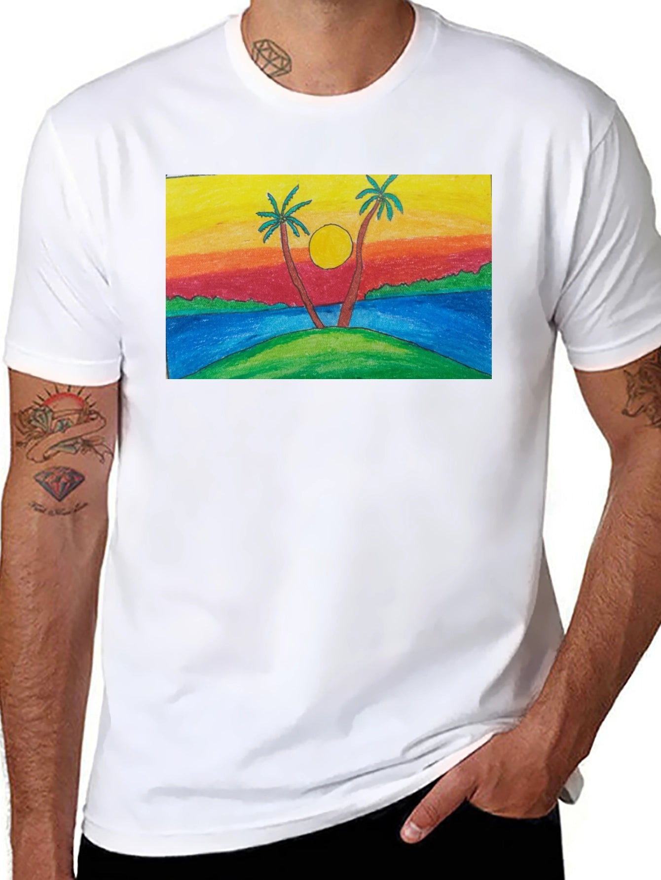 Sunset Palm Tree T-Shirt - Tropical Island Design
