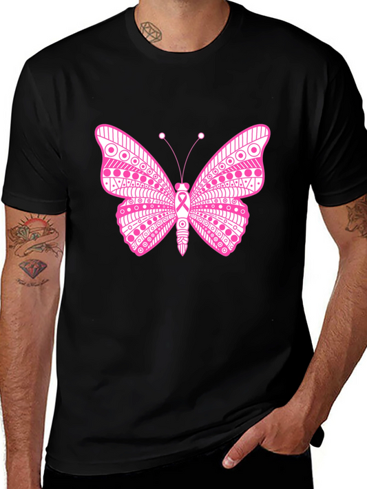 Pink Butterfly Graphic T-Shirt Breast Cancer Awareness