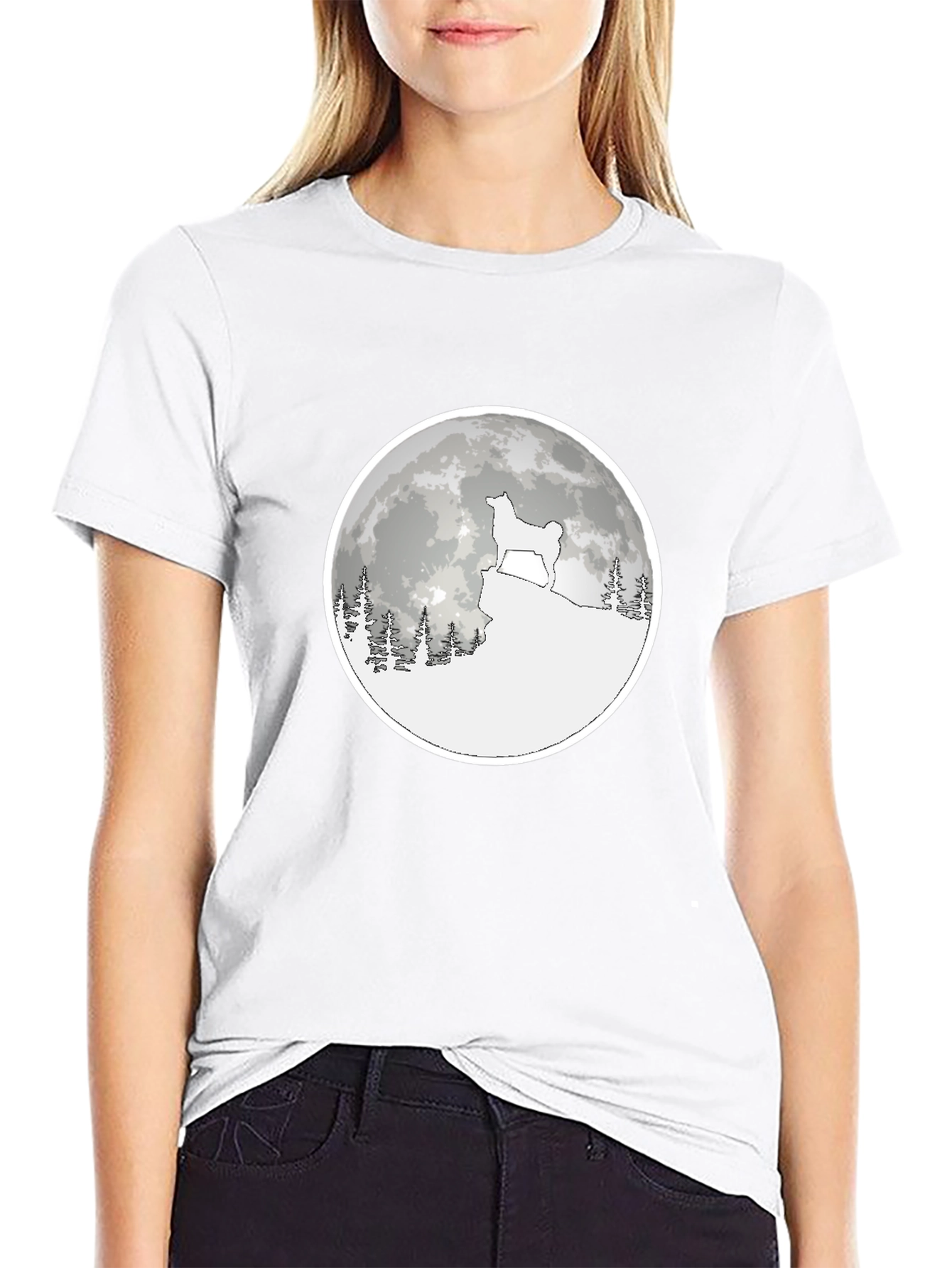 Dog Moon Graphic Tee - Unisex Black Cotton T-Shirt
