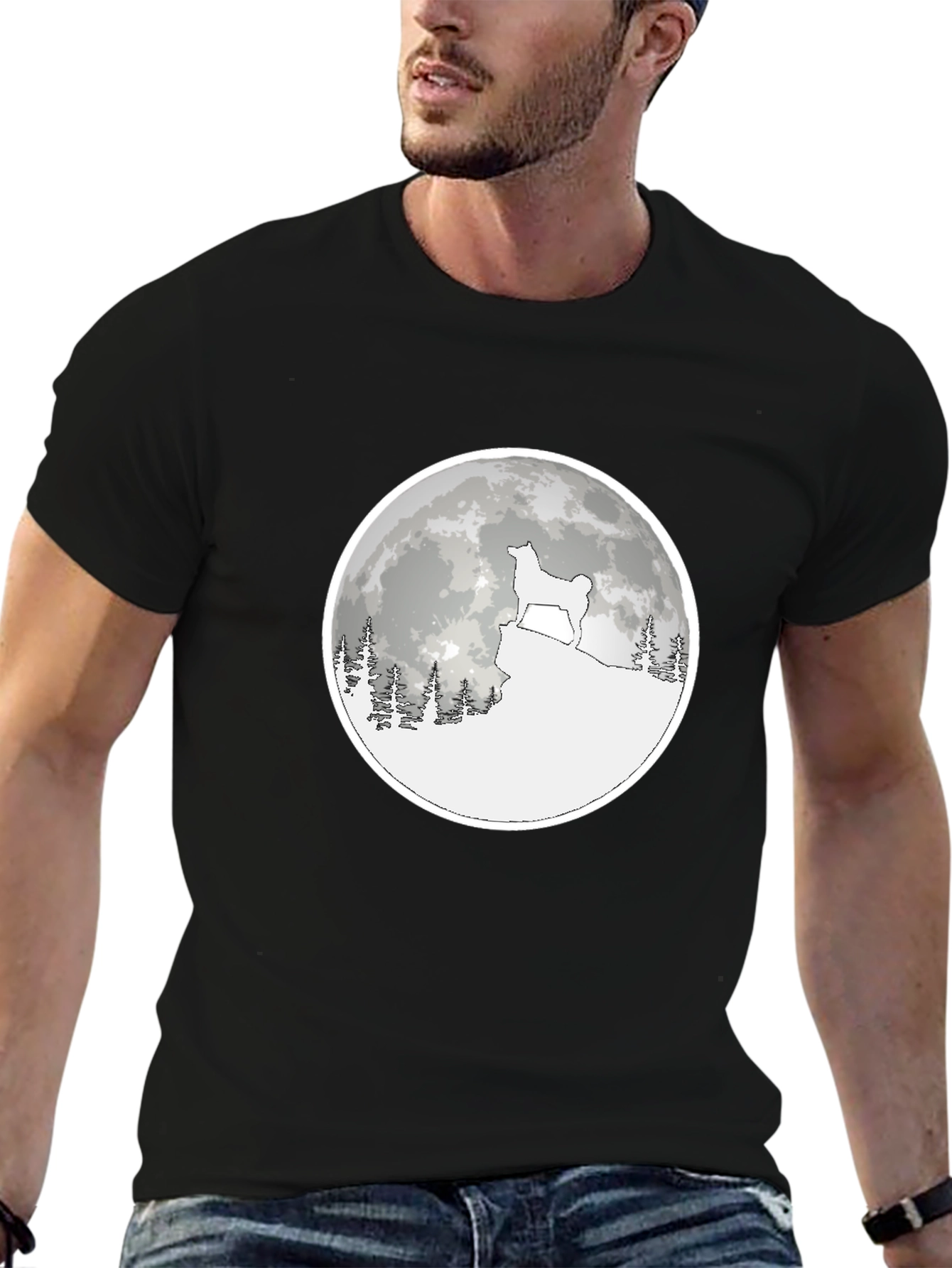 Dog Moon Graphic Tee - Unisex Black Cotton T-Shirt