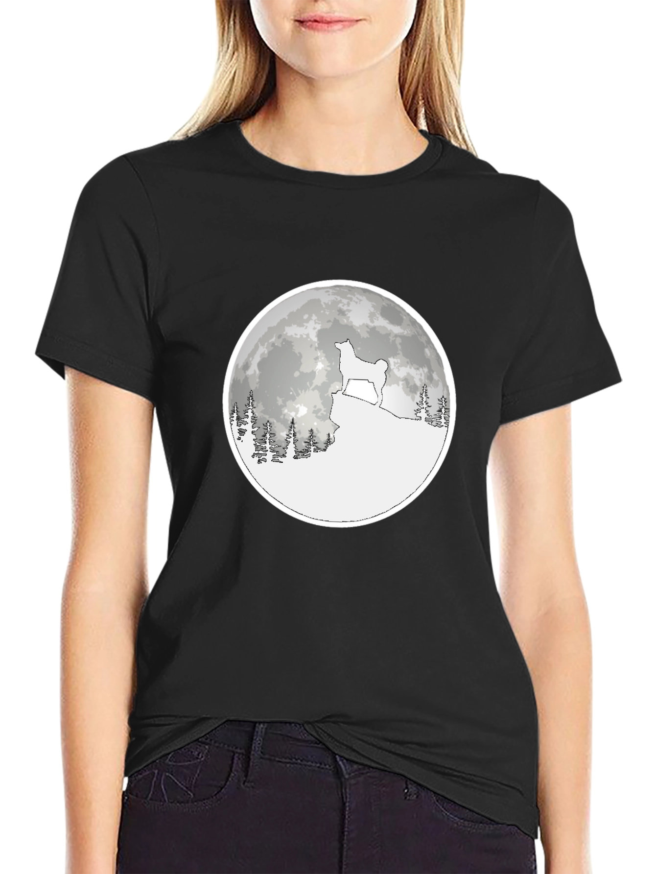 Dog Moon Graphic Tee - Unisex Black Cotton T-Shirt
