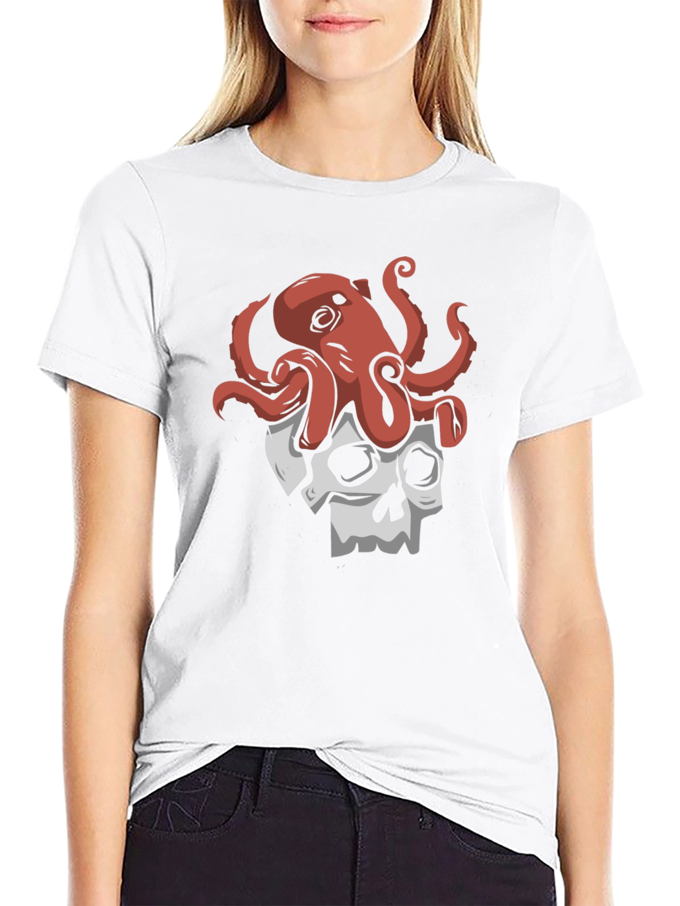 Octopus Skull Graphic Tee - Black Cotton T-Shirt