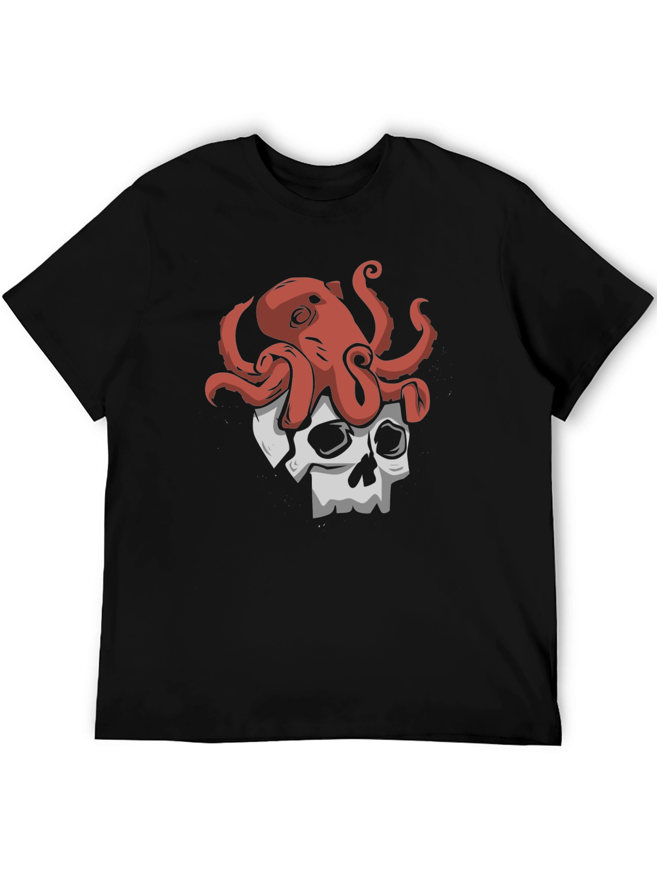Octopus Skull Graphic Tee - Black Cotton T-Shirt