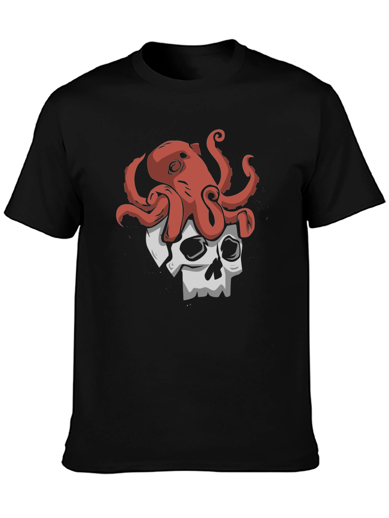 Octopus Skull Graphic Tee - Black Cotton T-Shirt