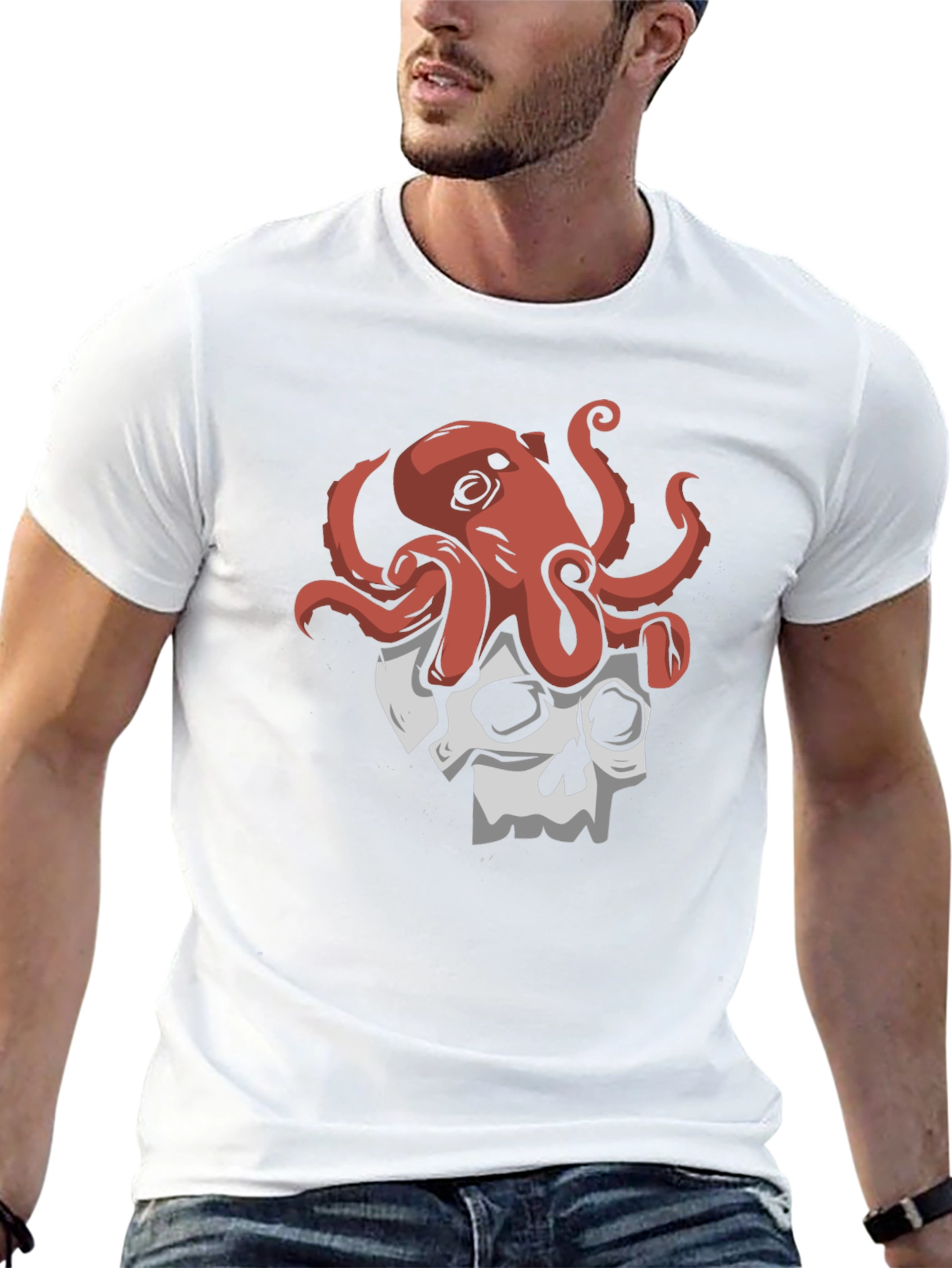 Octopus Skull Graphic Tee - Black Cotton T-Shirt
