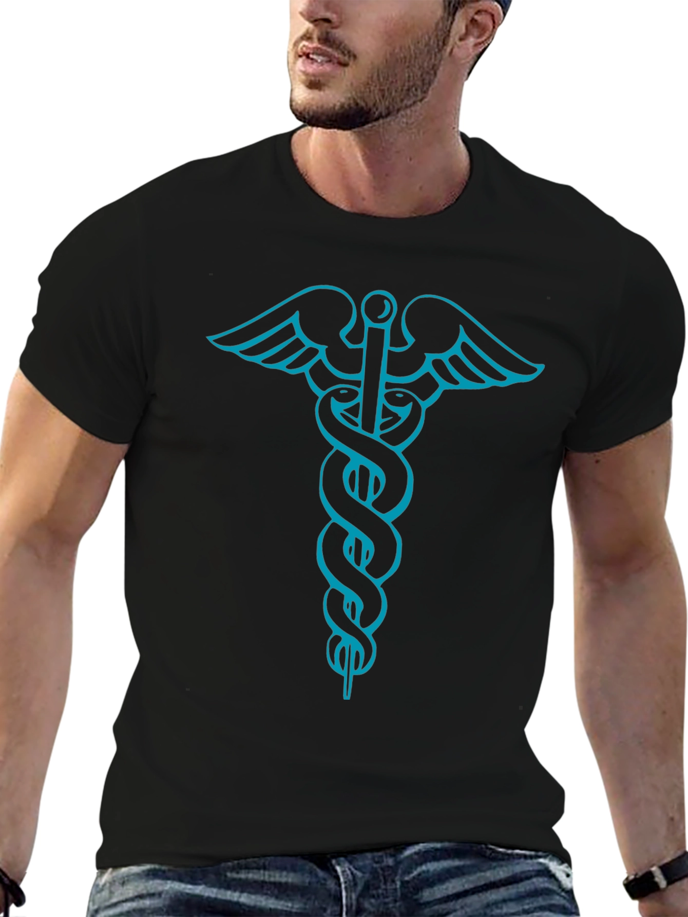 Medical Caduceus Graphic Tee - Stylish Black T-Shirt