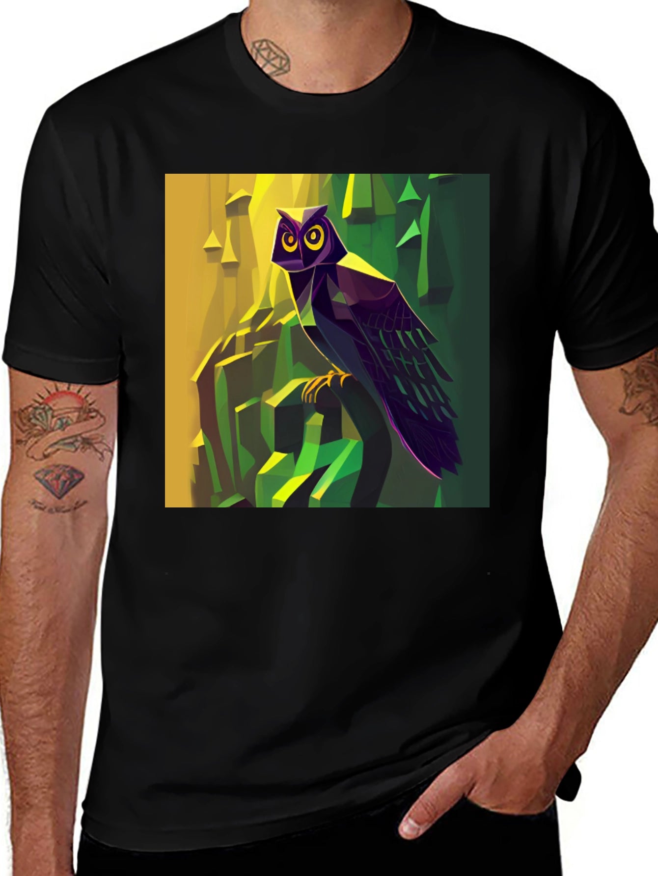 Geometric Owl Graphic T-Shirt - Artistic Design