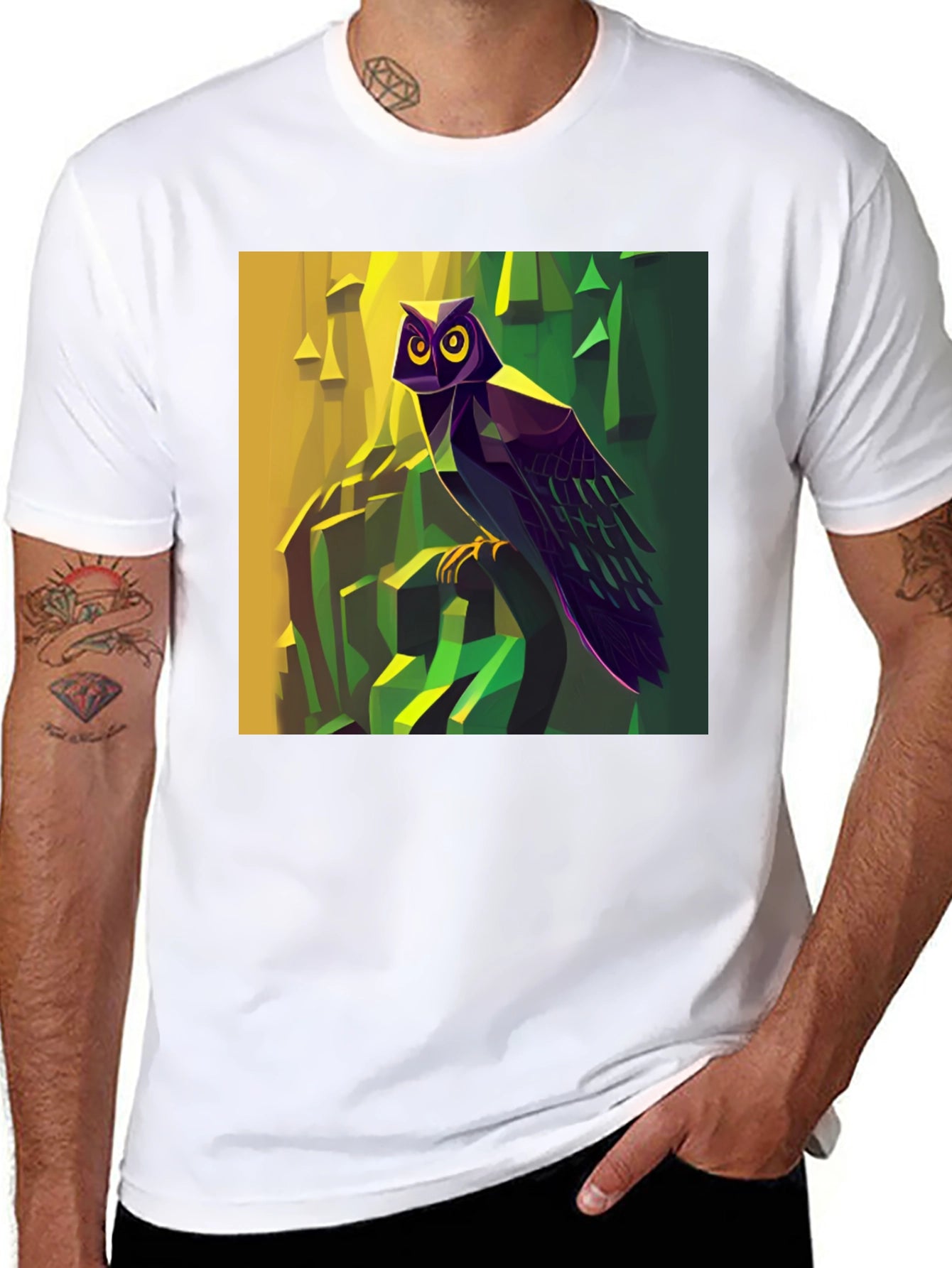 Geometric Owl Graphic T-Shirt - Artistic Design