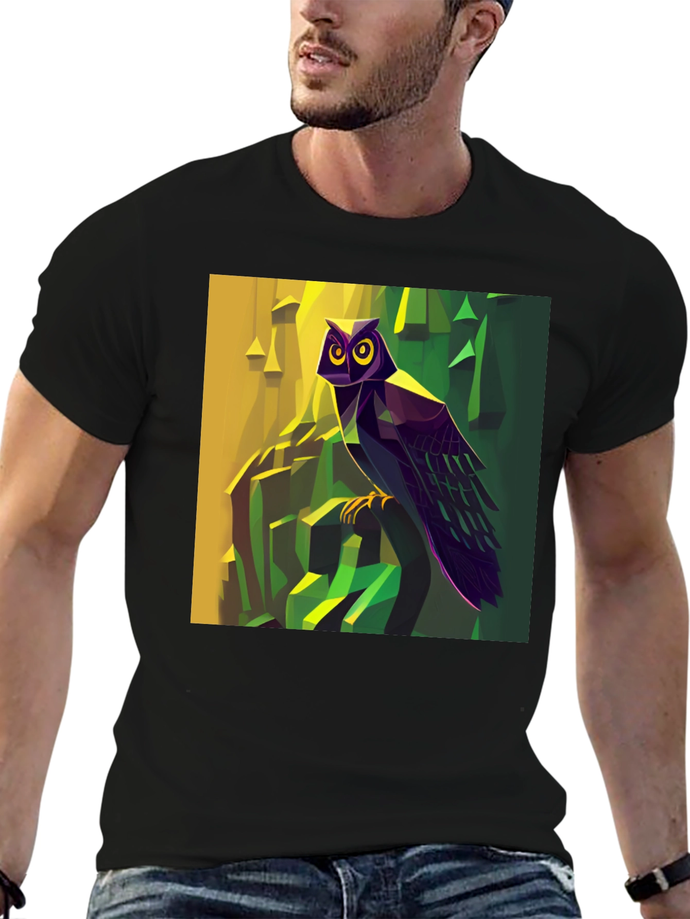 Geometric Owl Graphic T-Shirt - Artistic Design
