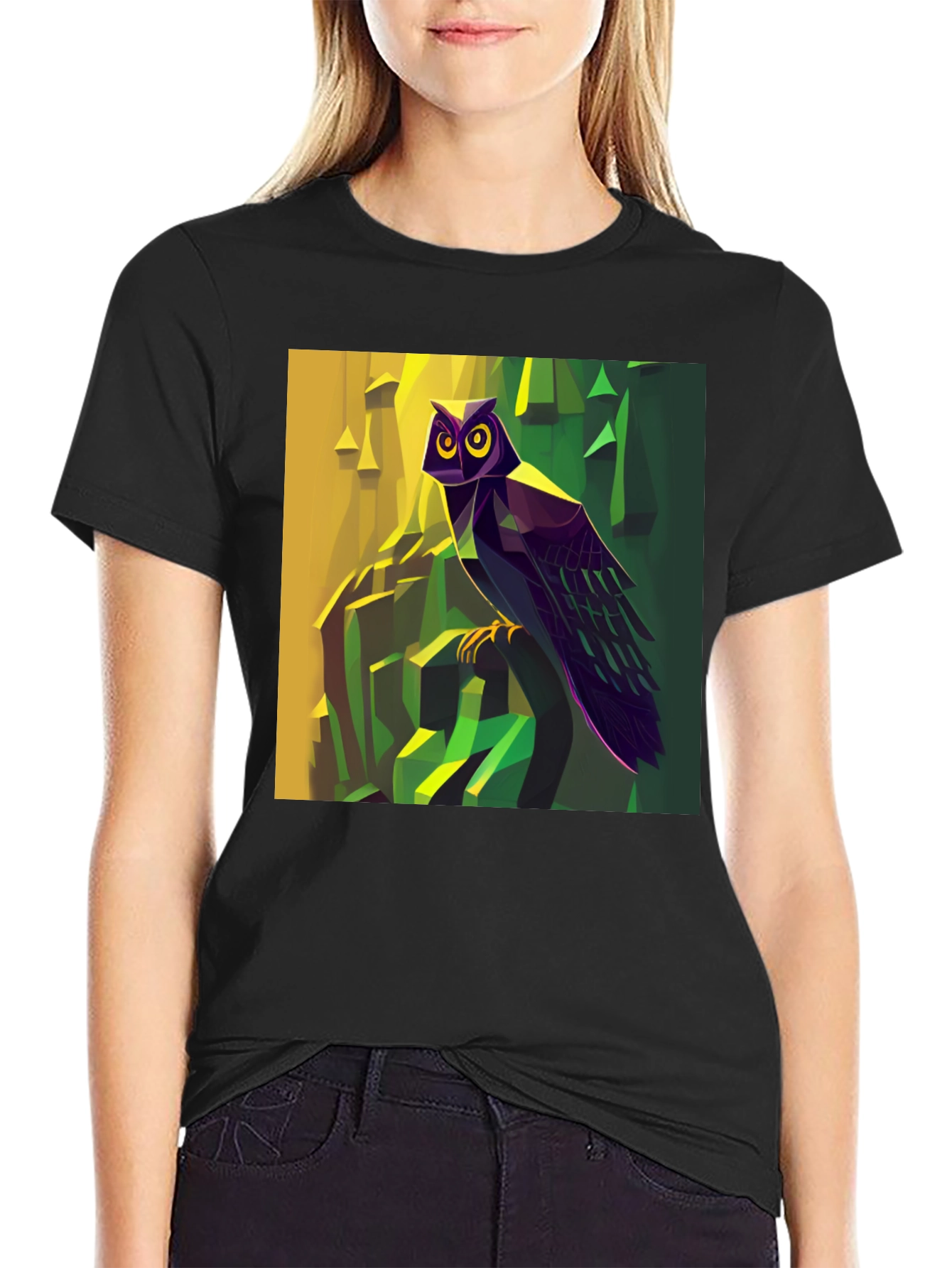 Geometric Owl Graphic T-Shirt - Artistic Design