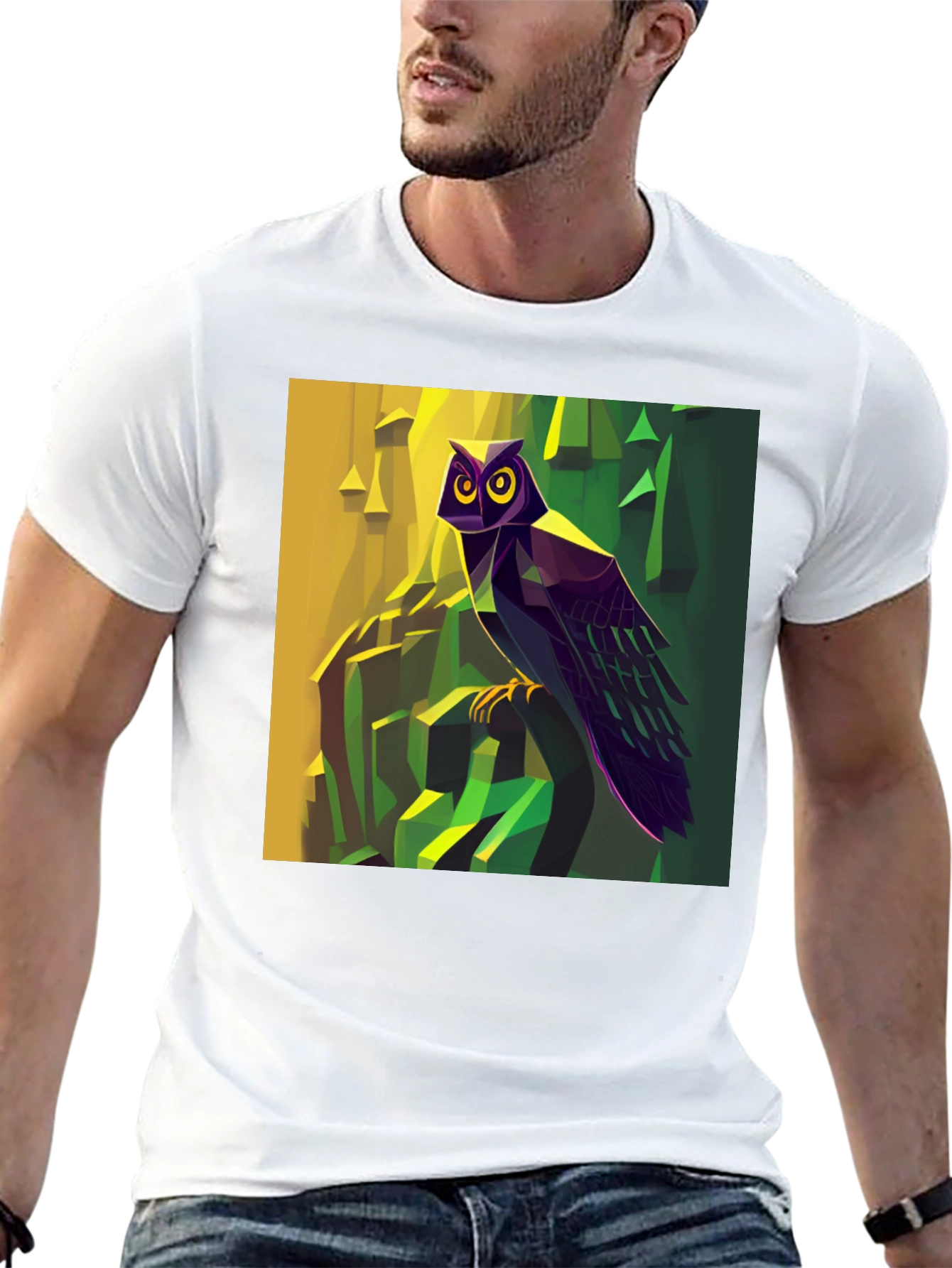 Geometric Owl Graphic T-Shirt - Artistic Design