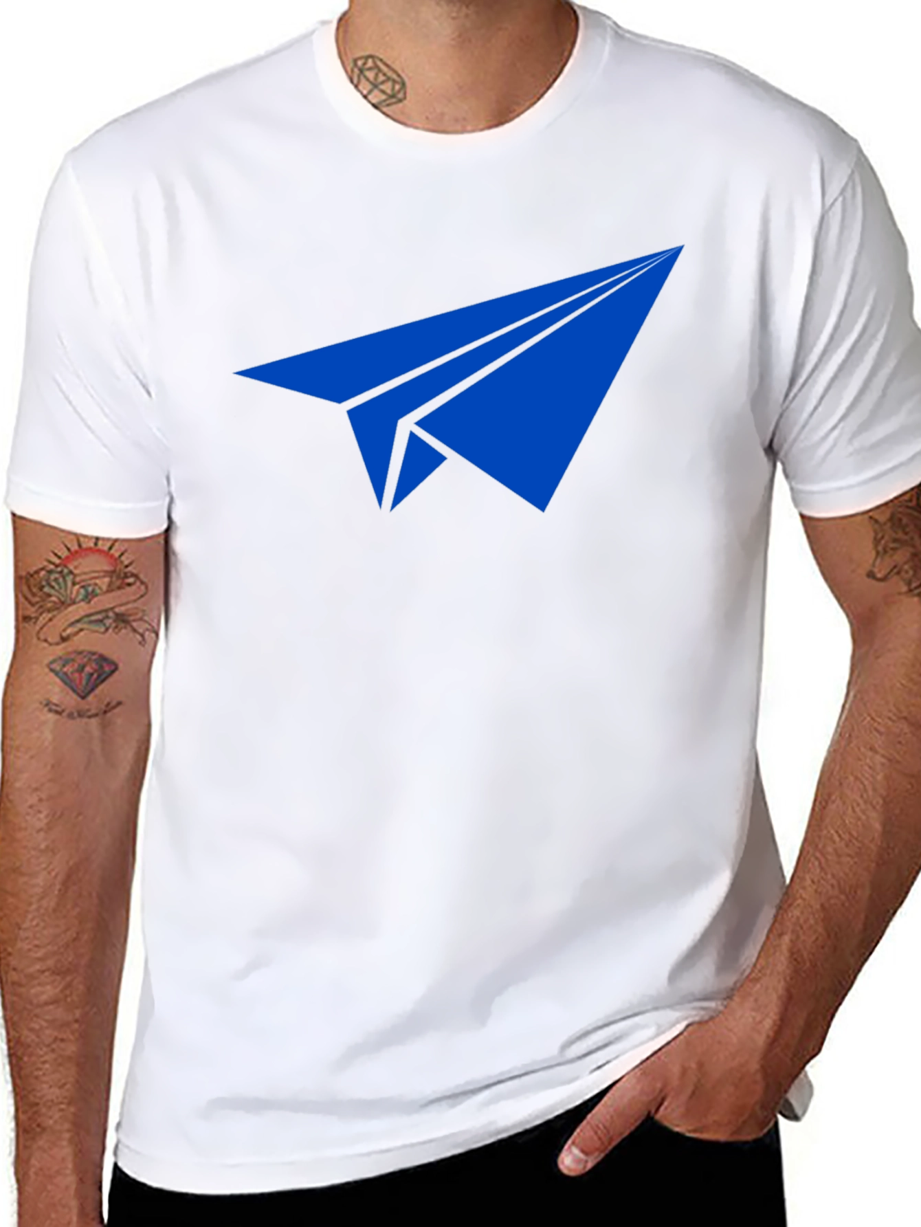 Paper Airplane Graphic Tee - Blue Print on Black