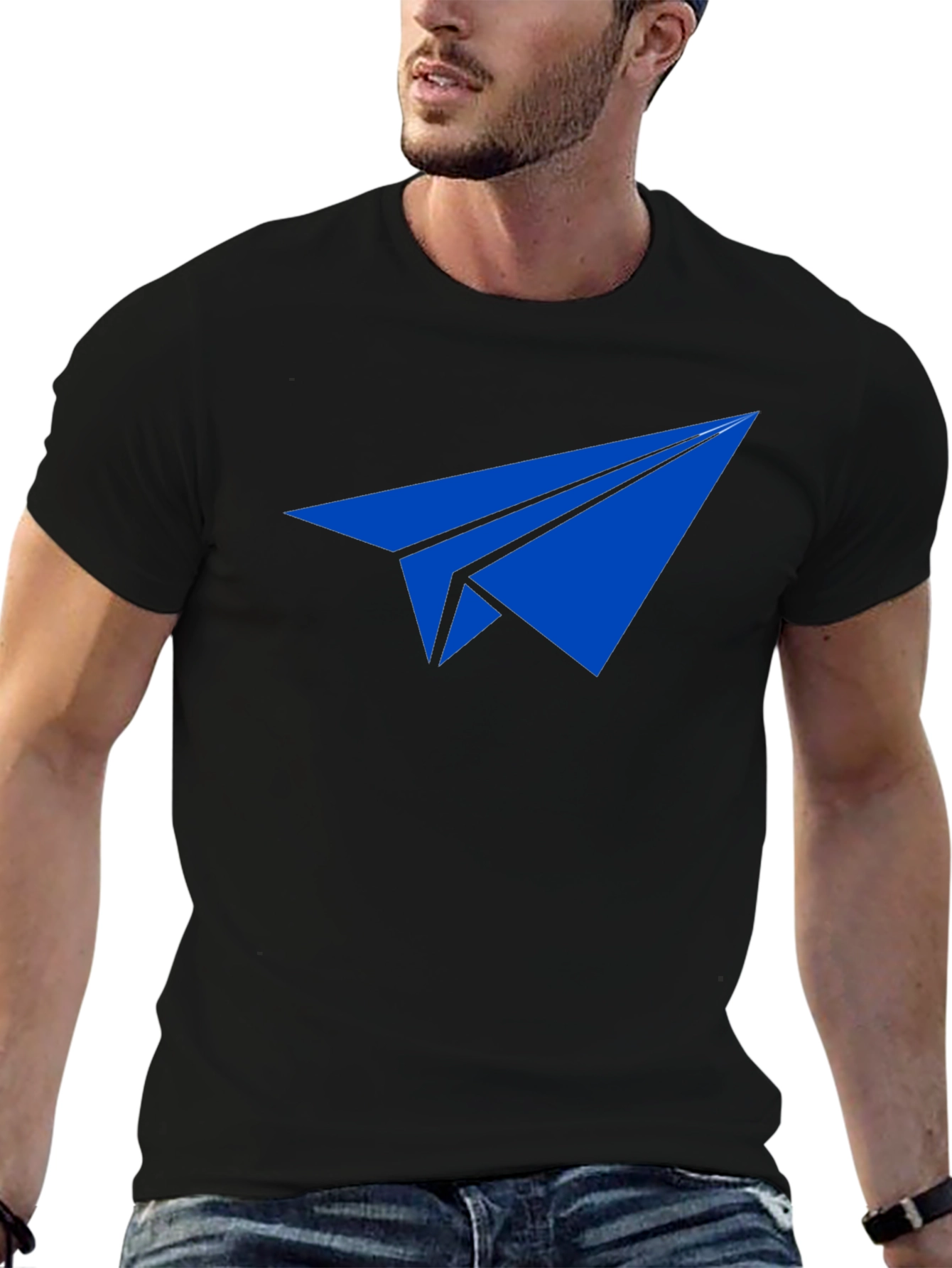 Paper Airplane Graphic Tee - Blue Print on Black