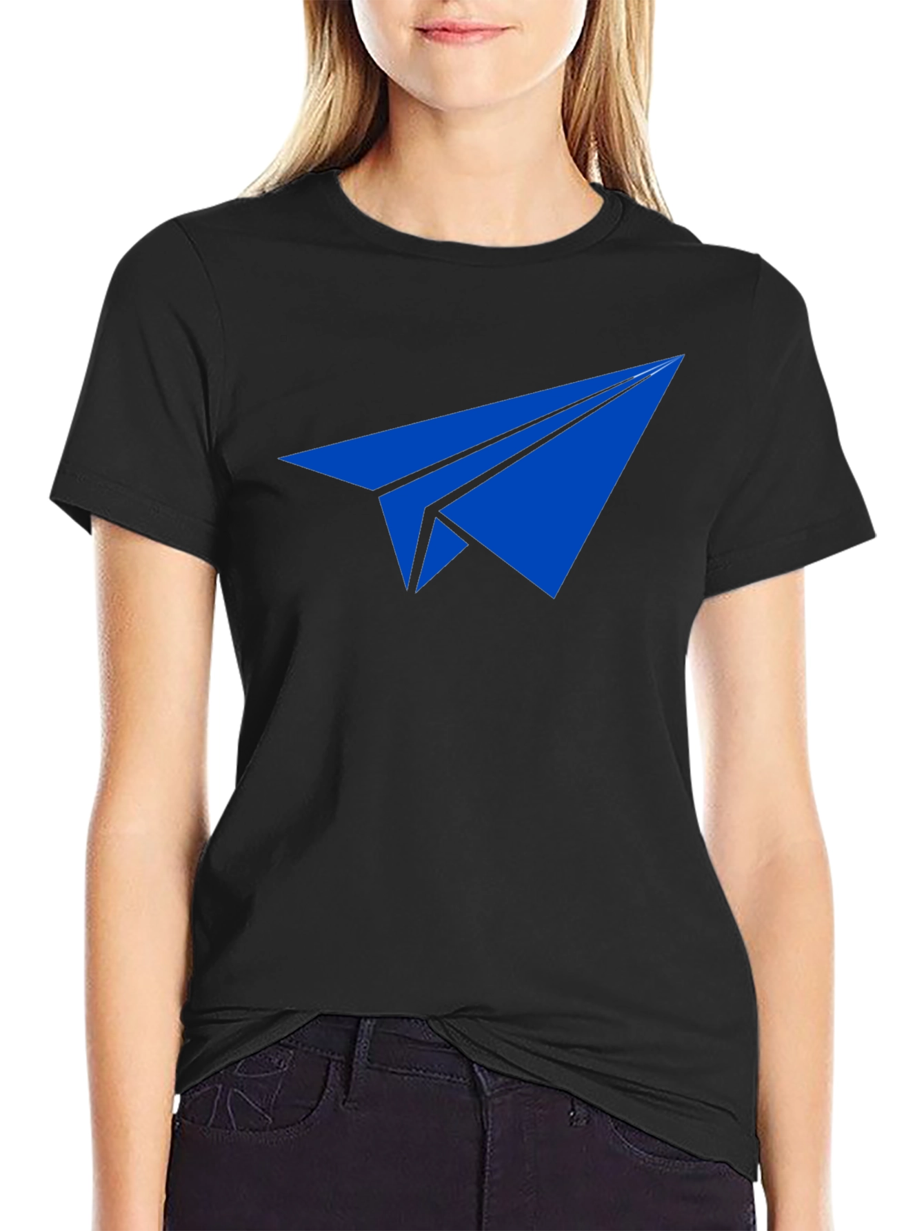 Paper Airplane Graphic Tee - Blue Print on Black