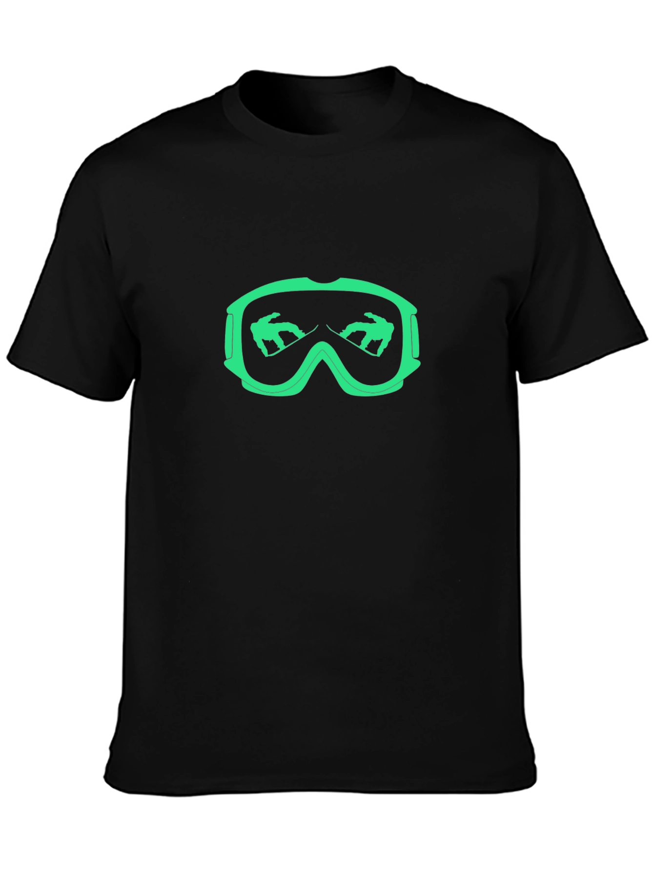 Cool Black T-Shirt with Green Ski Goggles Design