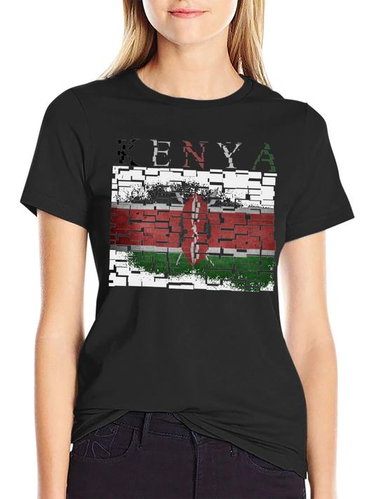 Kenya Flag T-Shirt - Distressed Brick Design