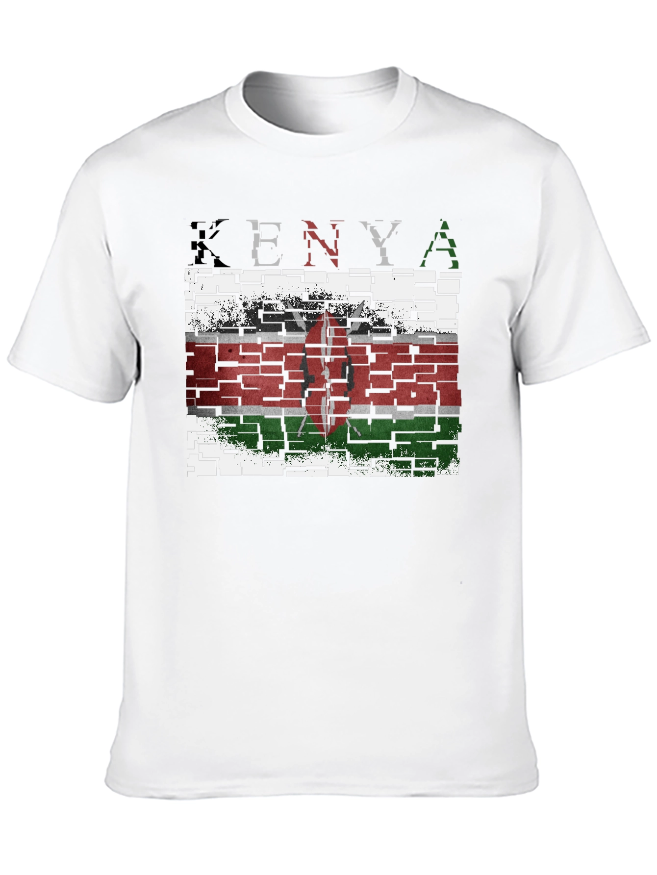 Kenya Flag T-Shirt - Distressed Brick Design